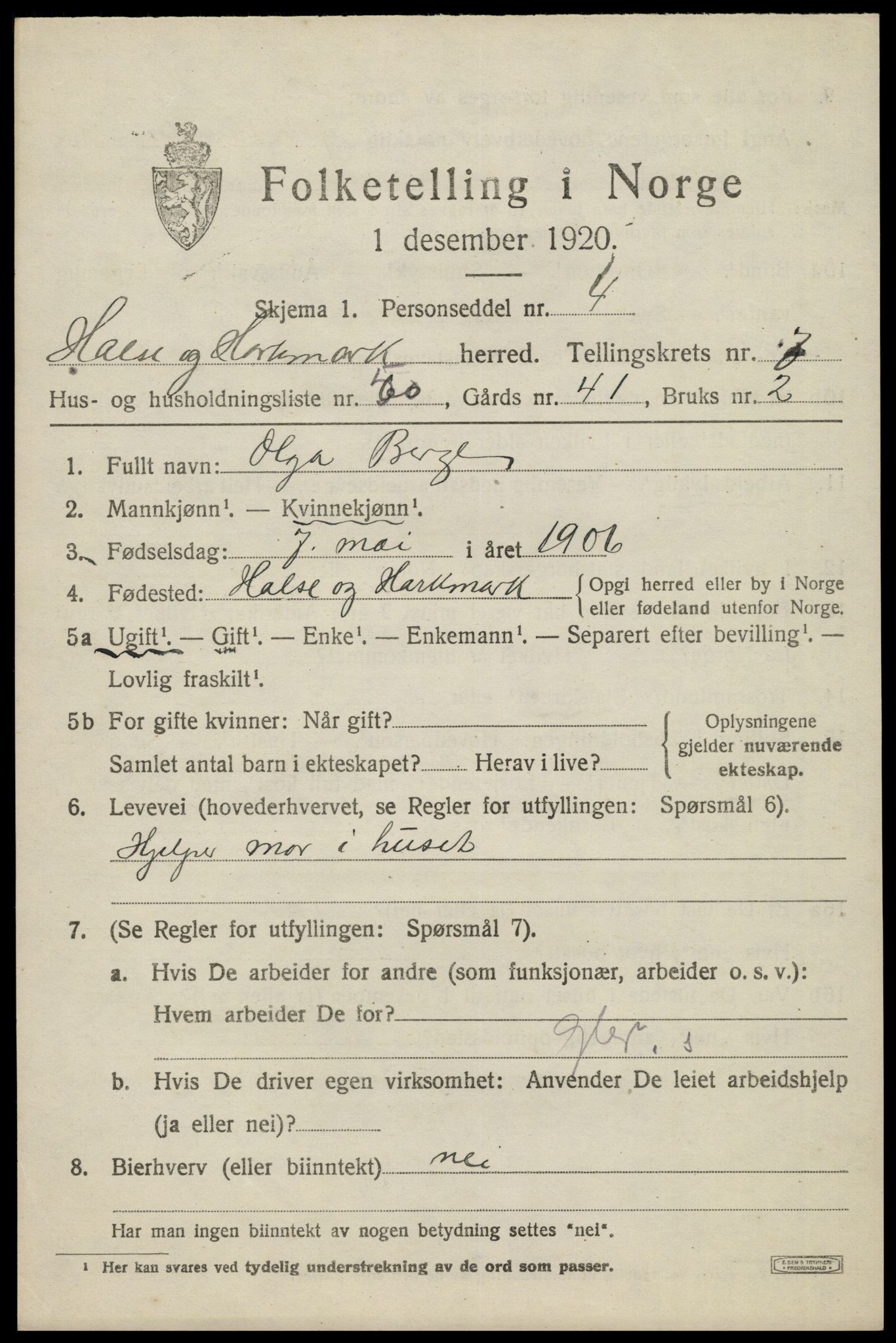 SAK, 1920 census for Halse og Harkmark, 1920, p. 4225