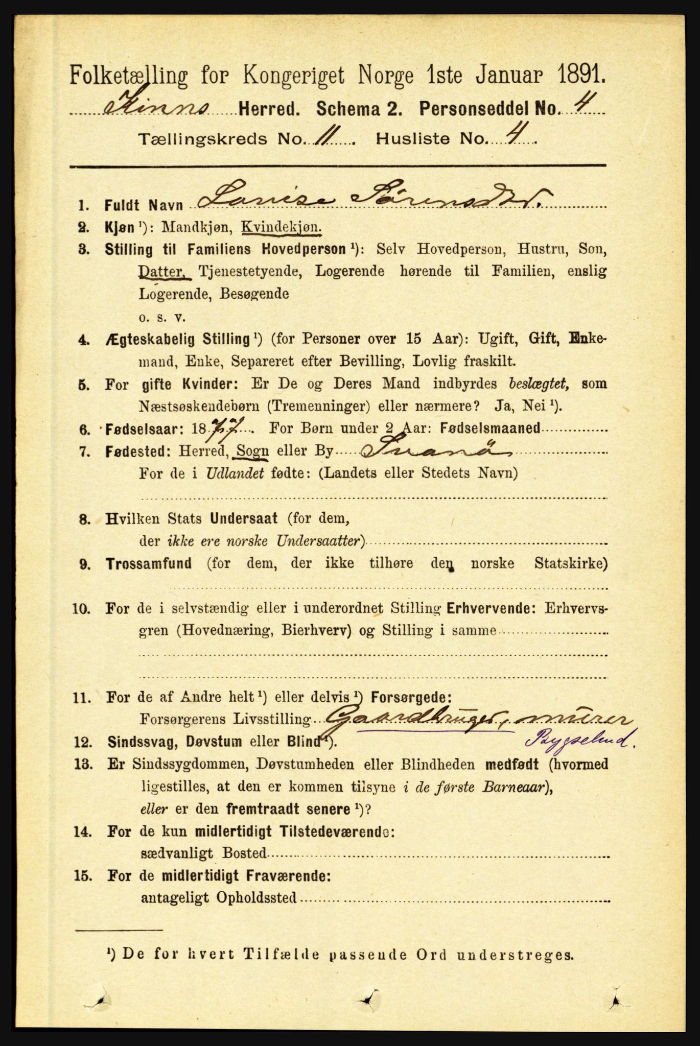 RA, 1891 census for 1437 Kinn, 1891, p. 4084