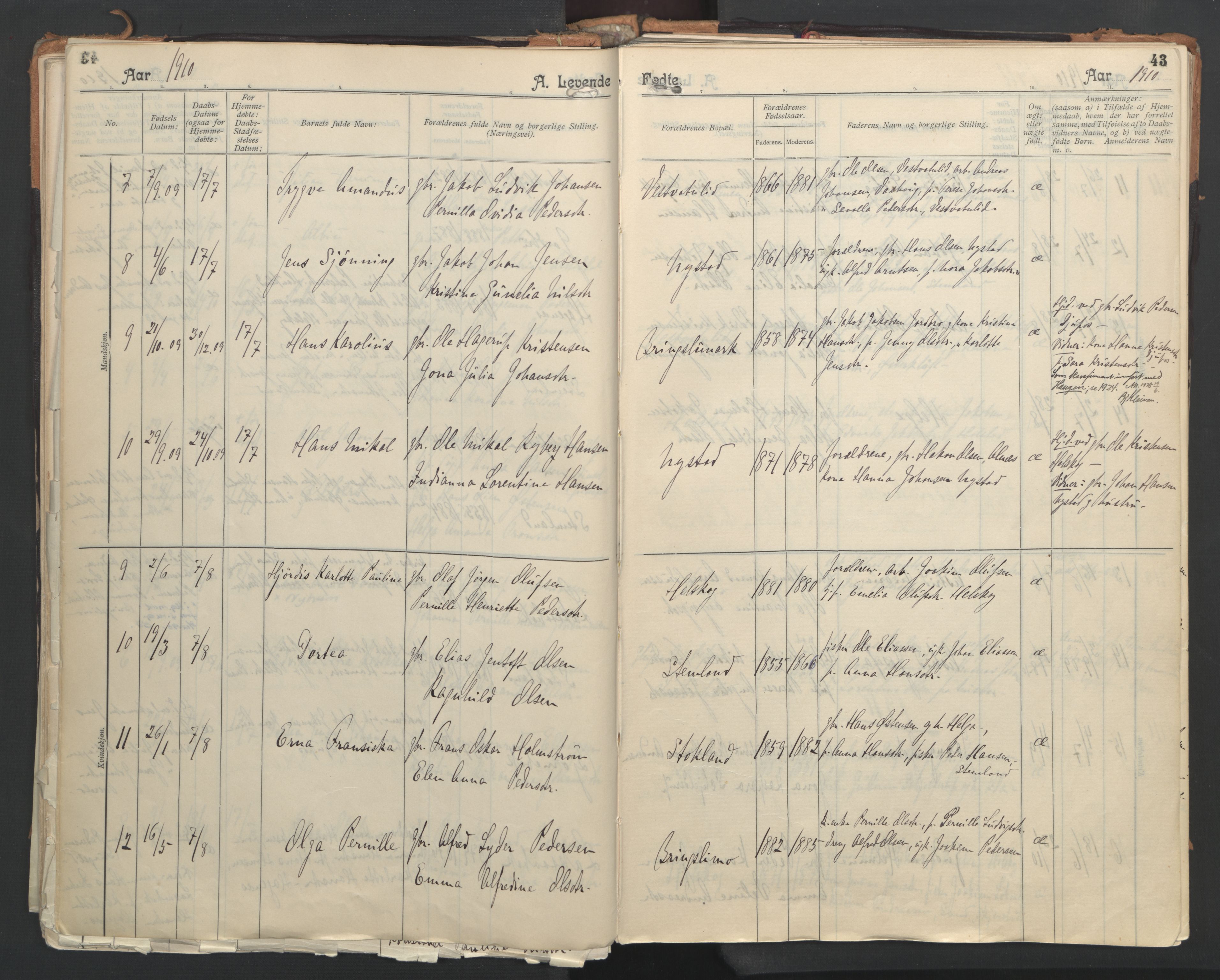 Ministerialprotokoller, klokkerbøker og fødselsregistre - Nordland, AV/SAT-A-1459/851/L0724: Parish register (official) no. 851A01, 1901-1922, p. 43