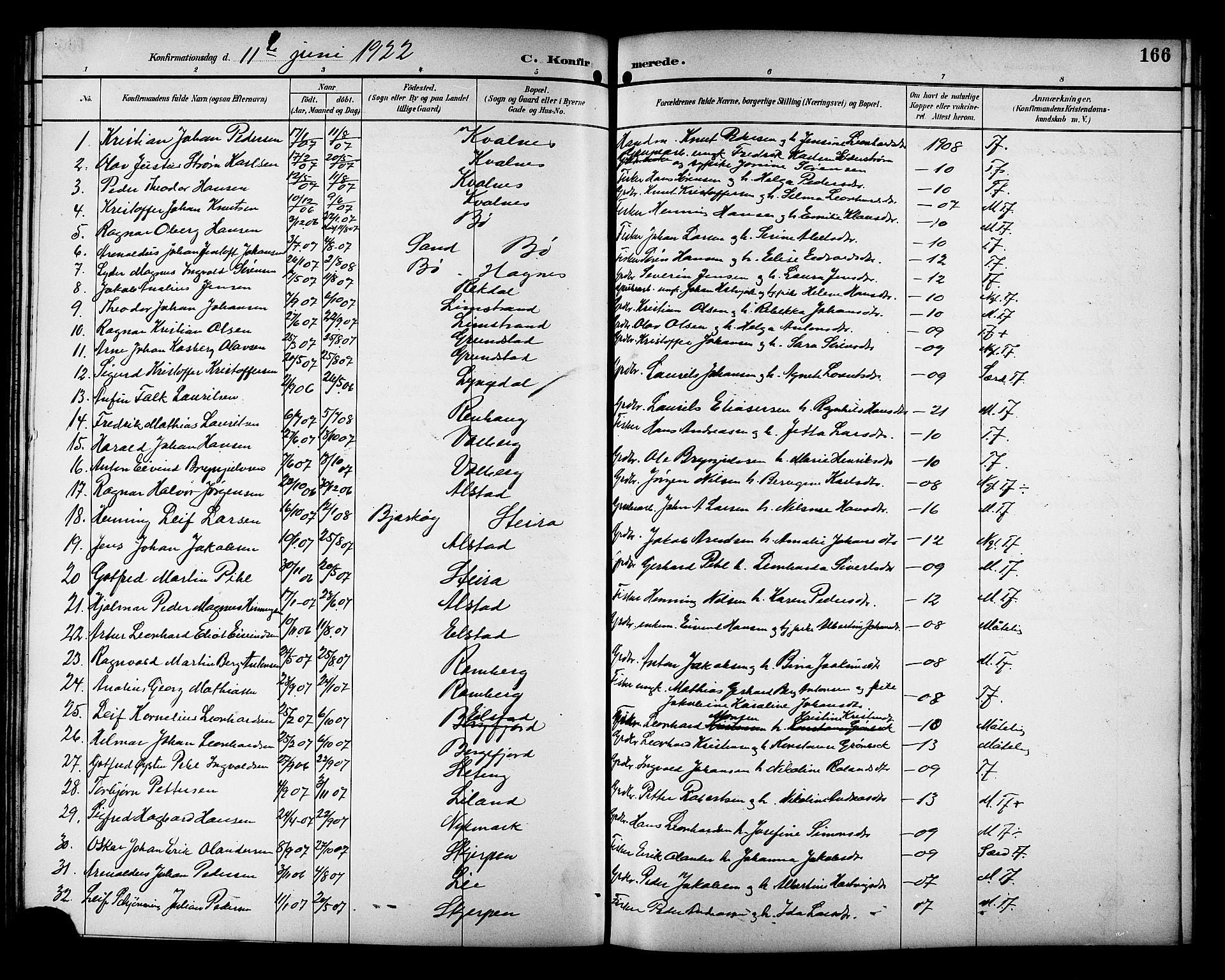 Ministerialprotokoller, klokkerbøker og fødselsregistre - Nordland, SAT/A-1459/880/L1141: Parish register (copy) no. 880C03, 1893-1928, p. 166