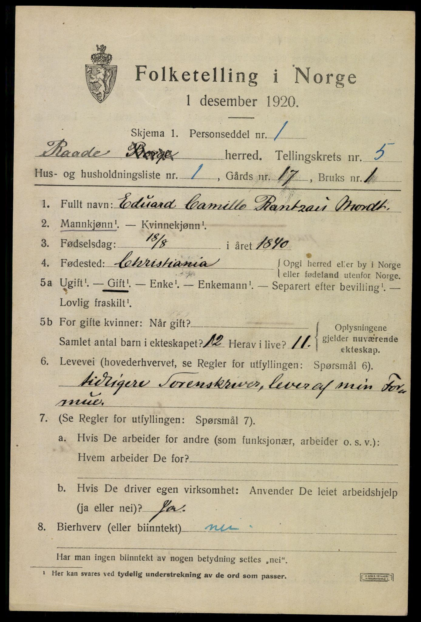 SAO, 1920 census for Råde, 1920, p. 4831