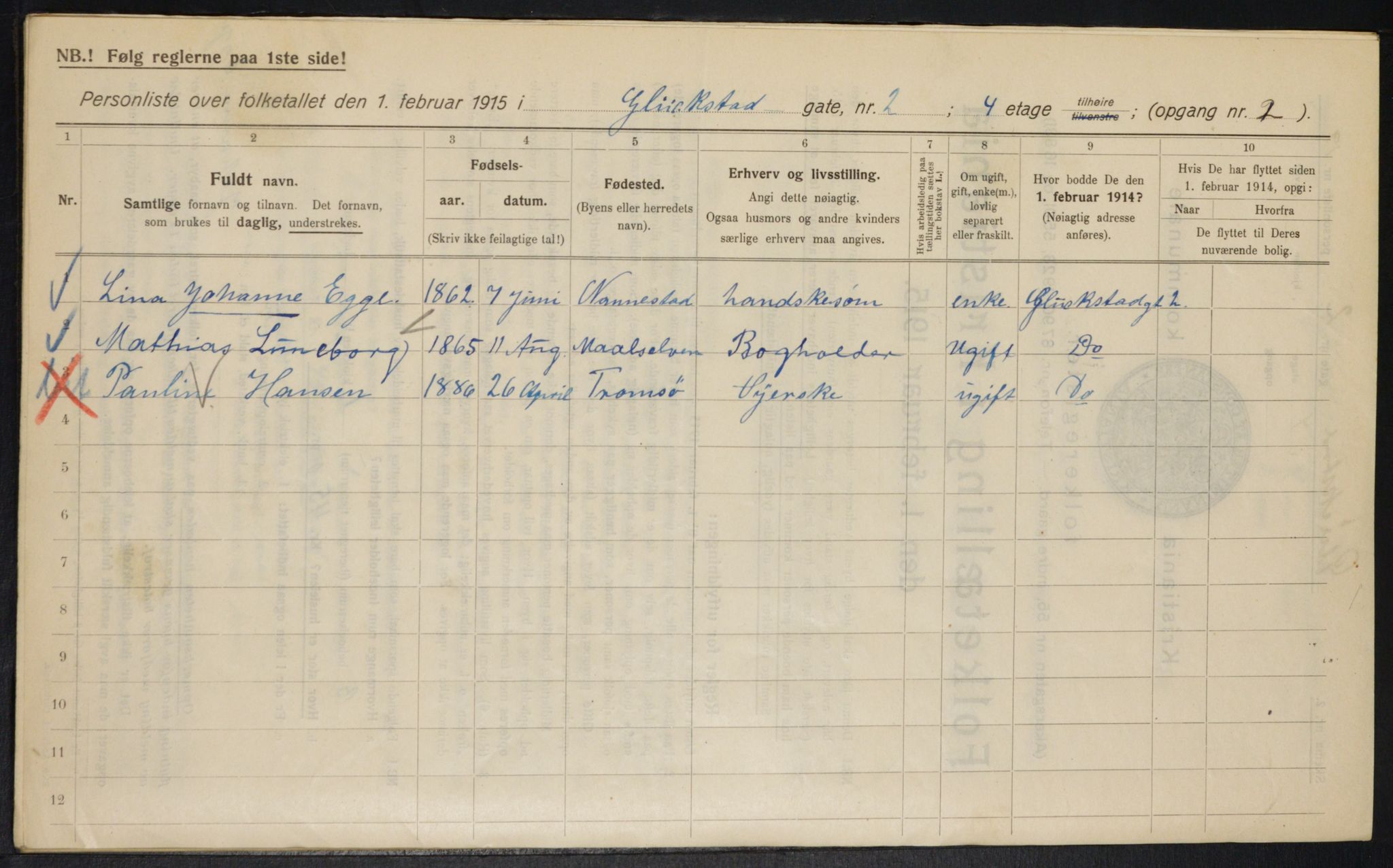 OBA, Municipal Census 1915 for Kristiania, 1915, p. 29007