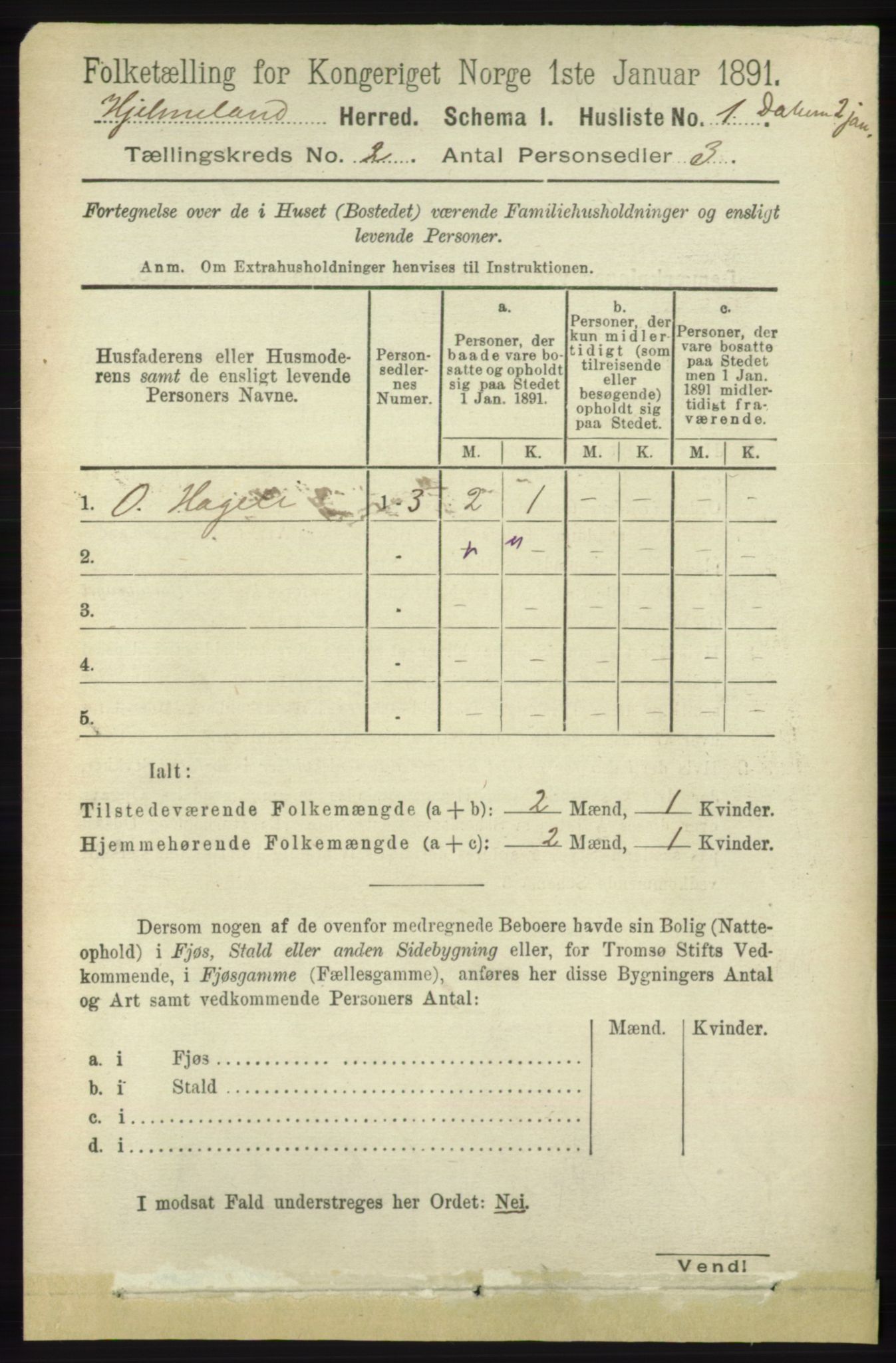 RA, 1891 census for 1133 Hjelmeland, 1891, p. 320