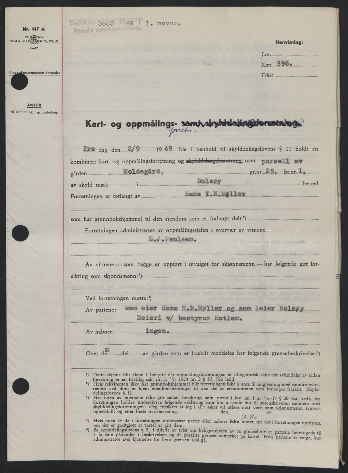 Romsdal sorenskriveri, AV/SAT-A-4149/1/2/2C: Mortgage book no. A31, 1949-1949, Diary no: : 3035/1949