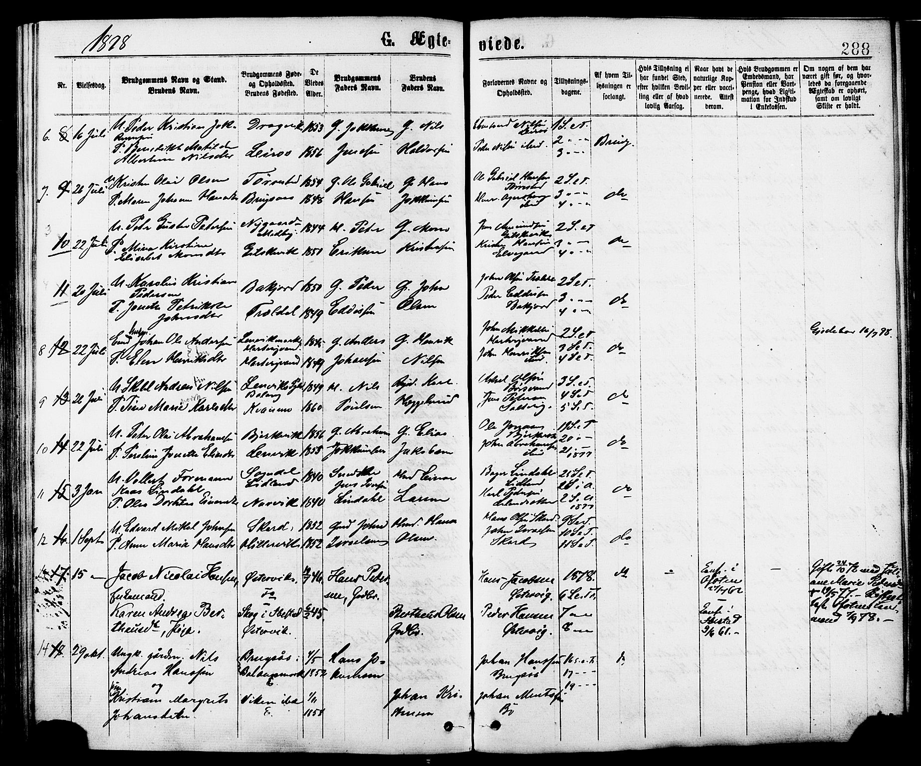 Ministerialprotokoller, klokkerbøker og fødselsregistre - Nordland, AV/SAT-A-1459/863/L0897: Parish register (official) no. 863A09, 1872-1886, p. 288