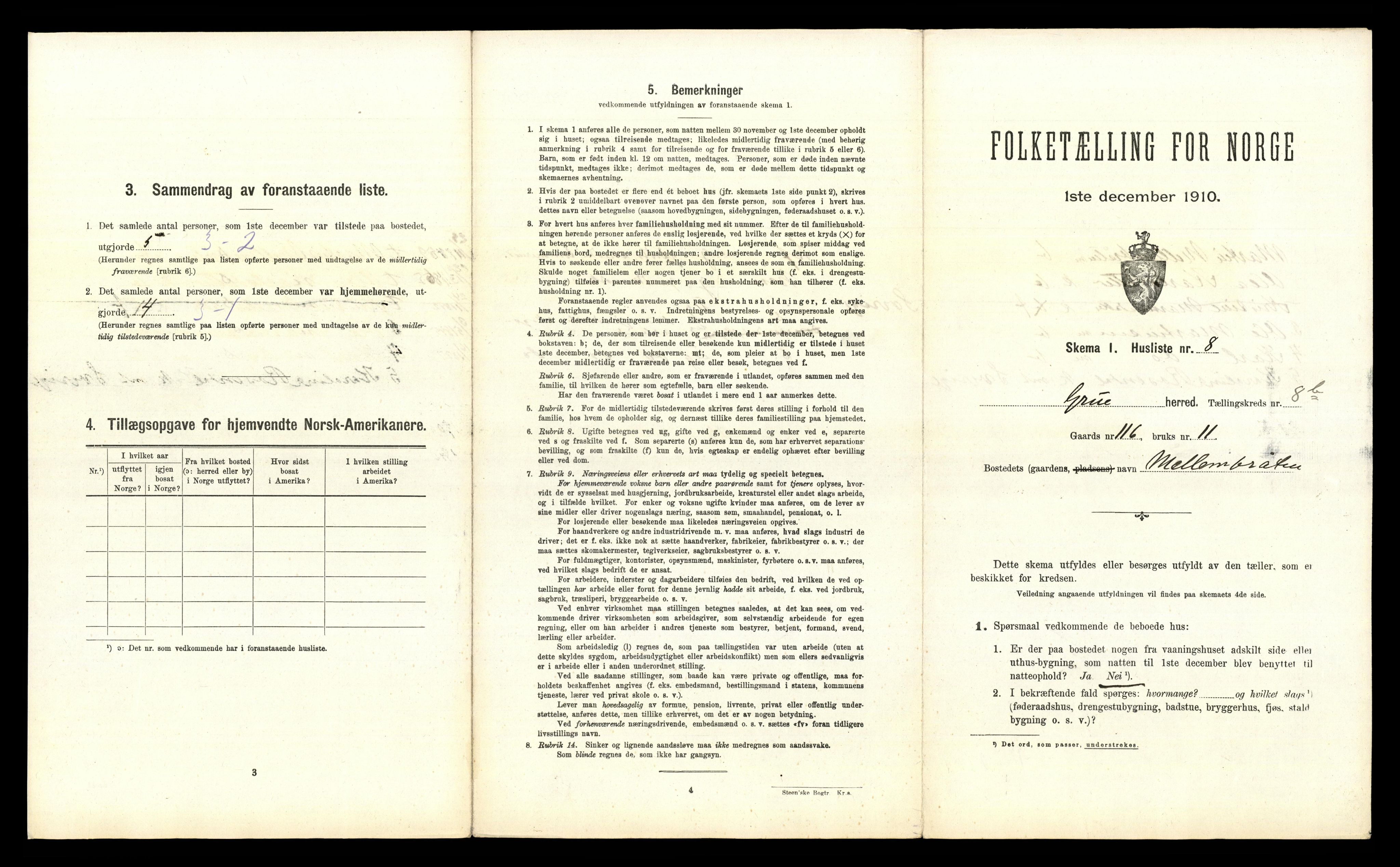 RA, 1910 census for Grue, 1910, p. 1343