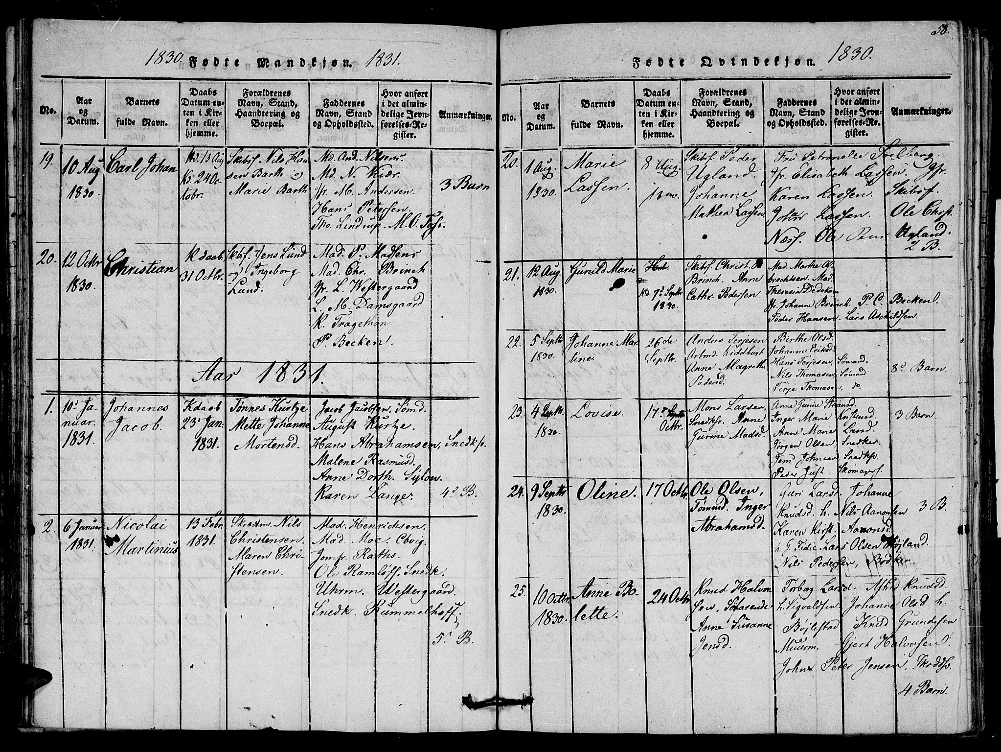 Arendal sokneprestkontor, Trefoldighet, SAK/1111-0040/F/Fb/L0001: Parish register (copy) no. B 1, 1816-1838, p. 58