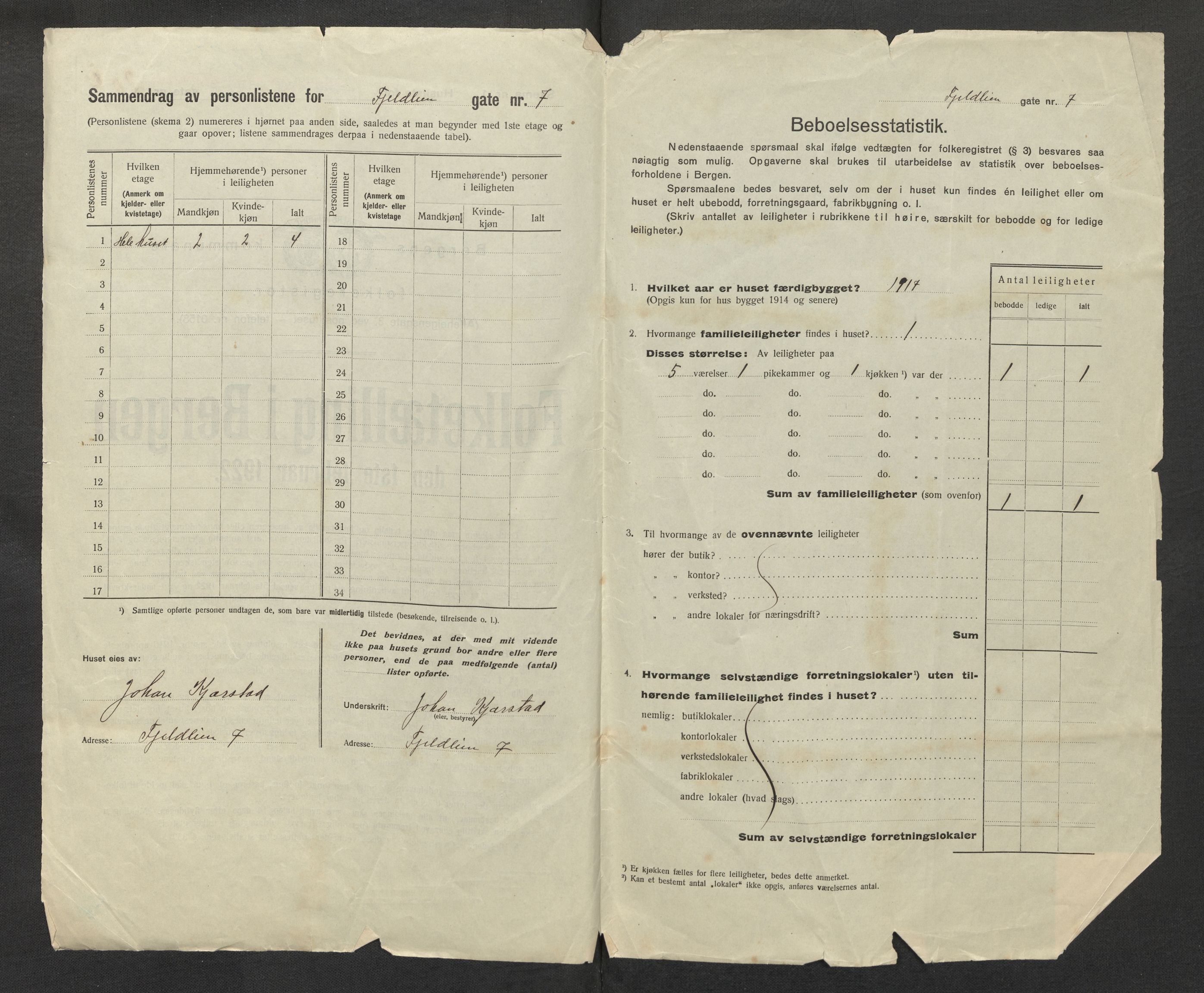 SAB, Municipal Census 1922 for Bergen, 1922, p. 7685