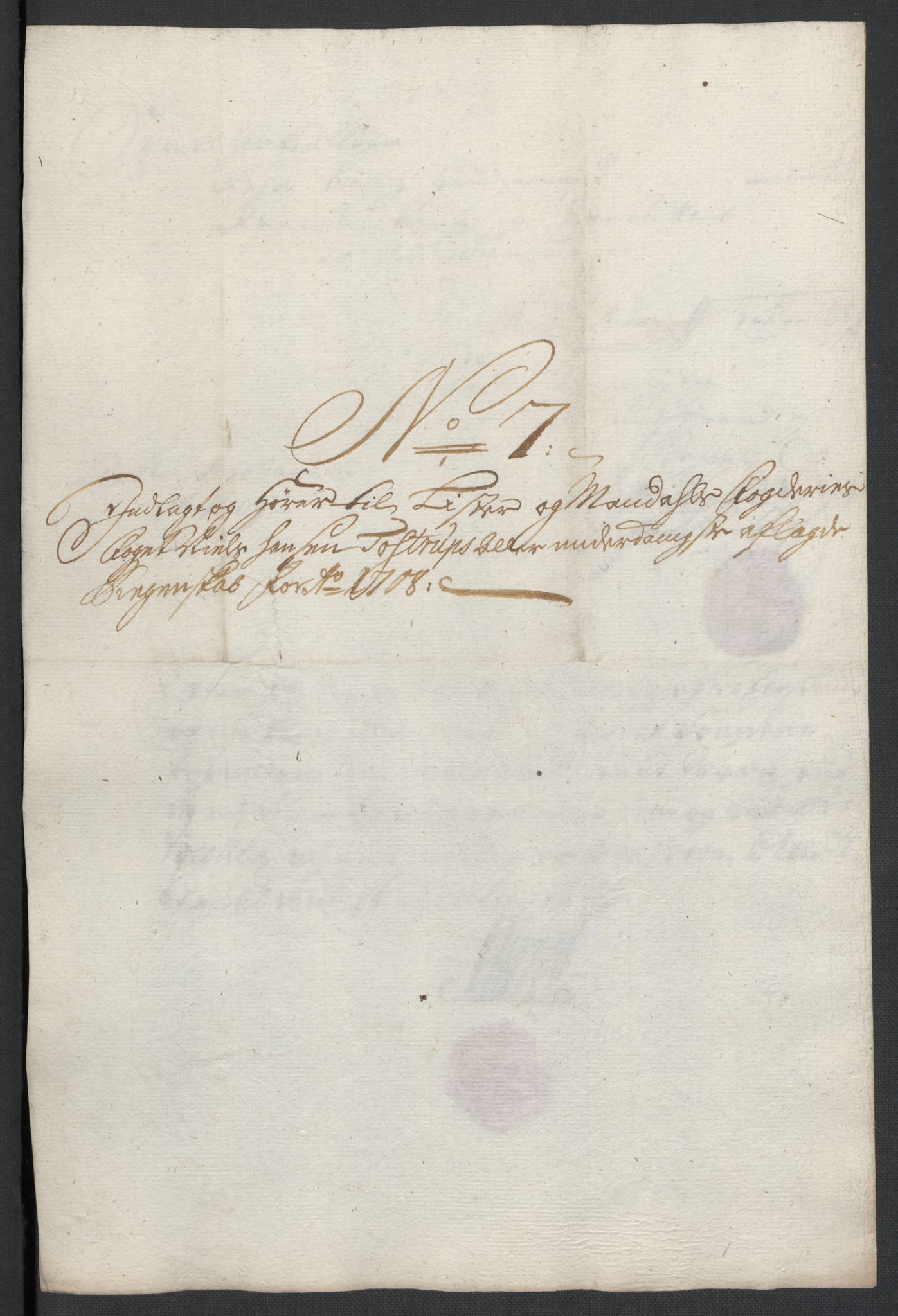Rentekammeret inntil 1814, Reviderte regnskaper, Fogderegnskap, RA/EA-4092/R43/L2552: Fogderegnskap Lista og Mandal, 1705-1709, p. 72