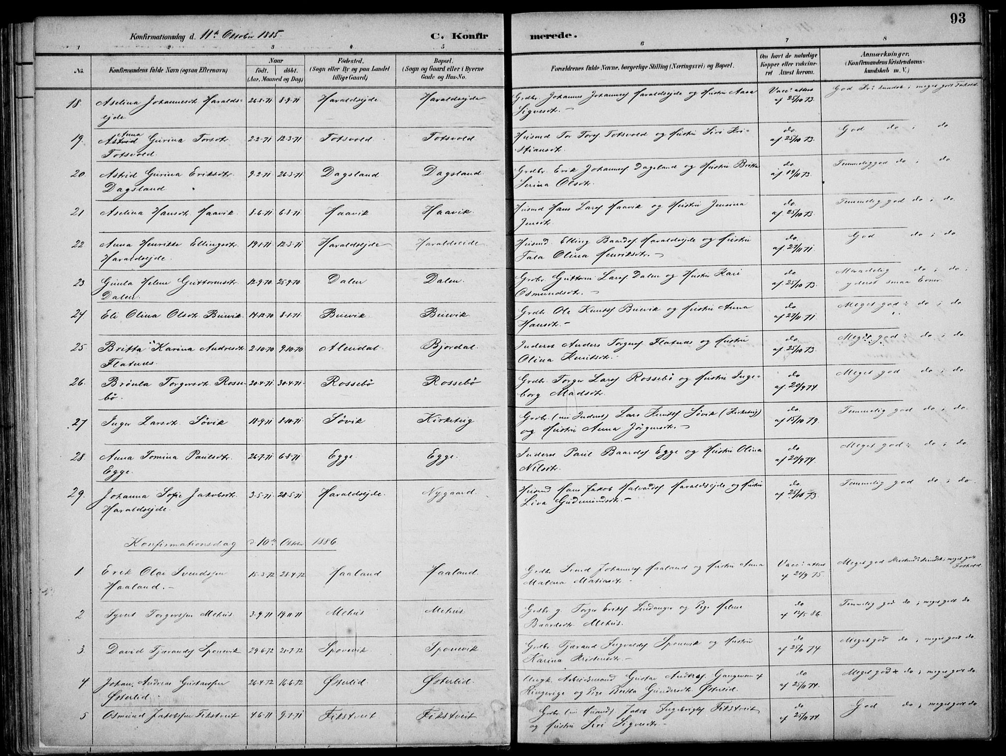 Skjold sokneprestkontor, SAST/A-101847/H/Ha/Haa/L0010: Parish register (official) no. A 10, 1882-1897, p. 93