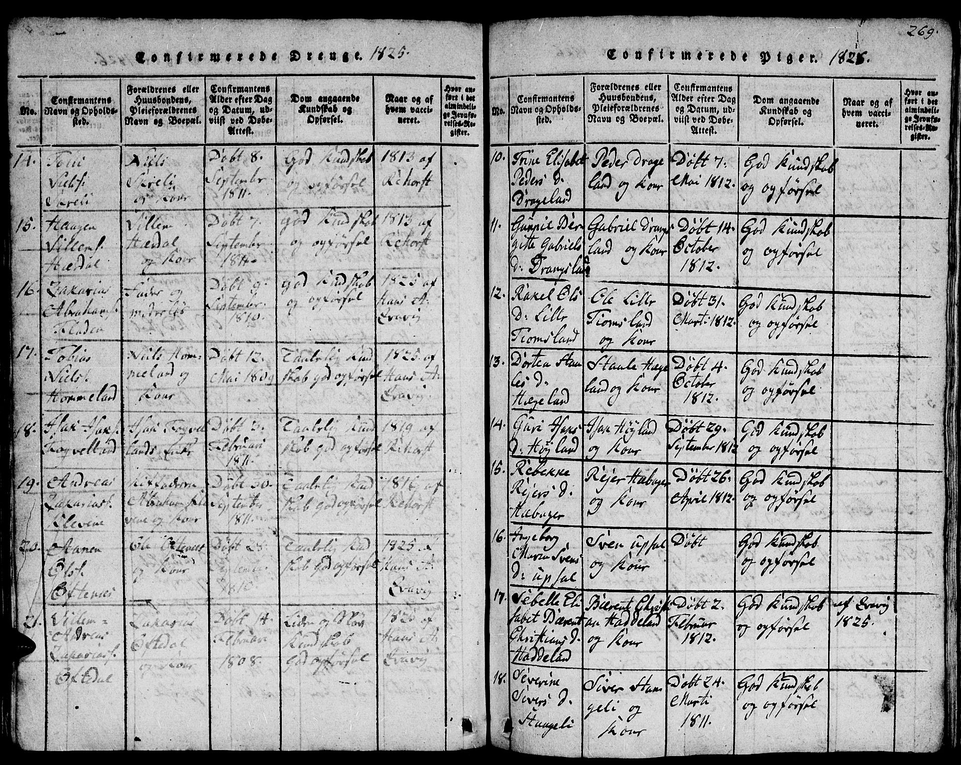 Lyngdal sokneprestkontor, AV/SAK-1111-0029/F/Fb/Fbc/L0001: Parish register (copy) no. B 1, 1815-1844, p. 269