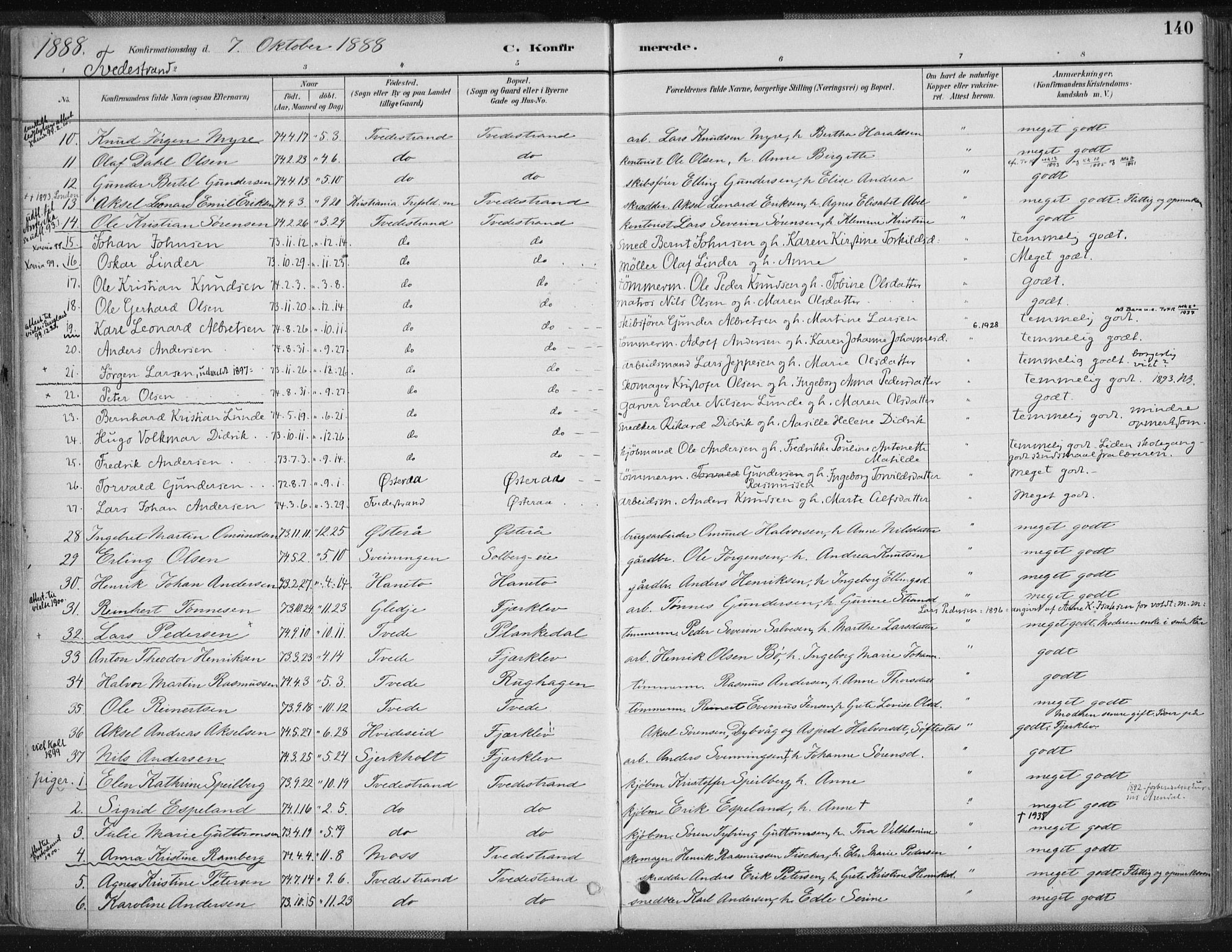 Tvedestrand sokneprestkontor, AV/SAK-1111-0042/F/Fa/L0001: Parish register (official) no. A 1, 1885-1916, p. 140