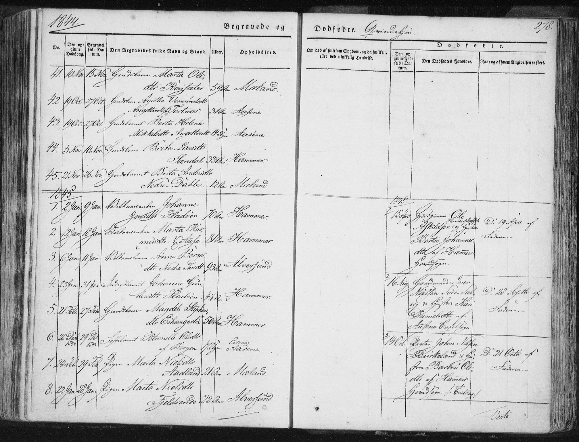Hamre sokneprestembete, SAB/A-75501/H/Ha/Haa/Haaa/L0012: Parish register (official) no. A 12, 1834-1845, p. 278