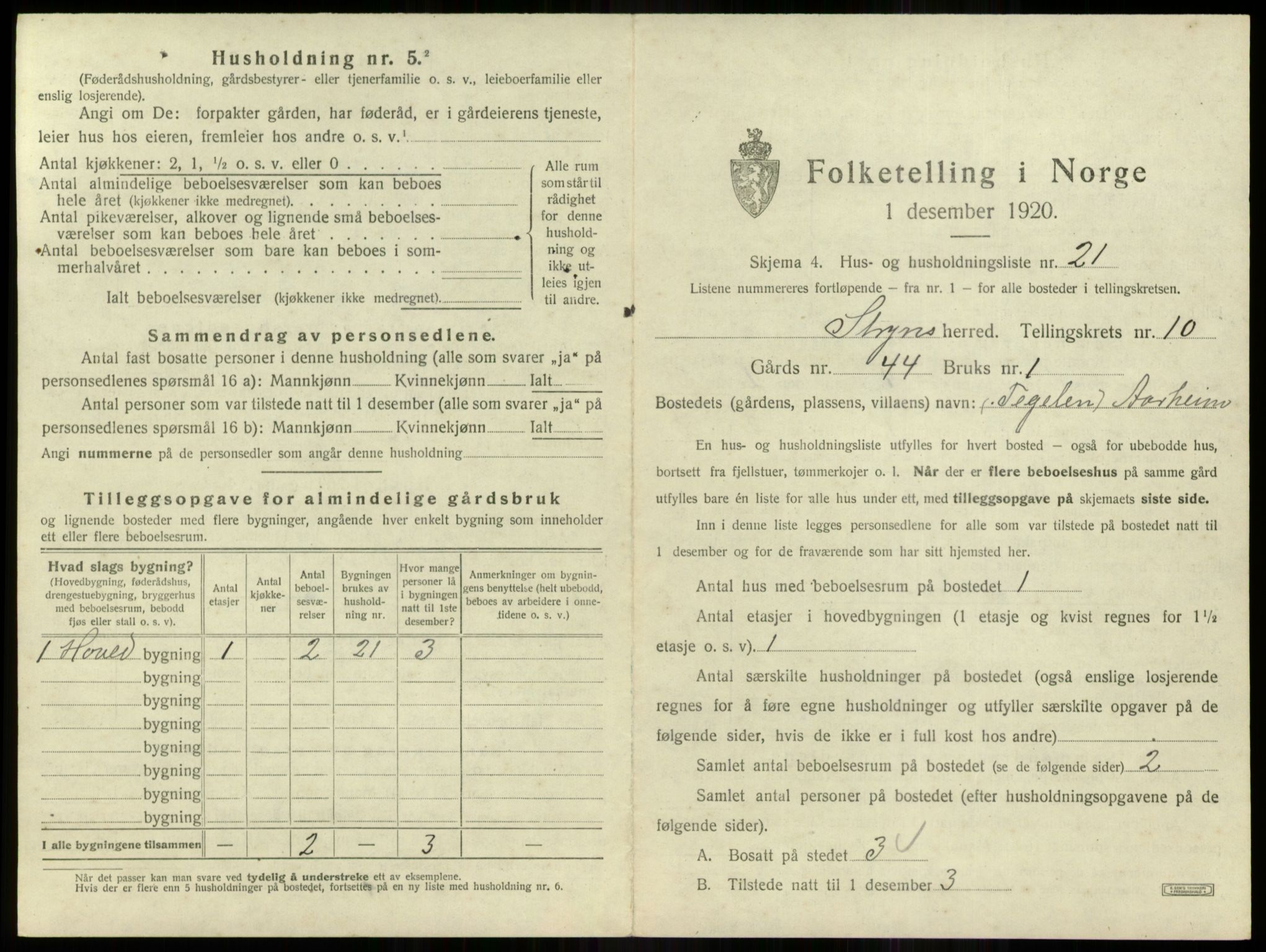 SAB, 1920 census for Stryn, 1920, p. 704