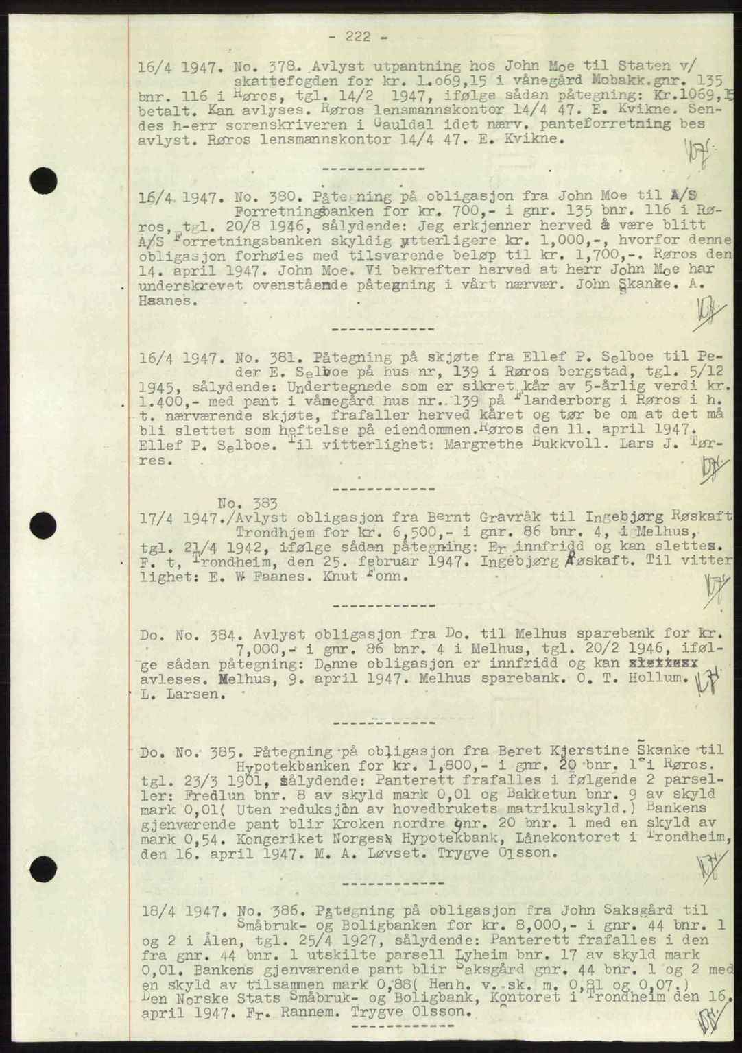 Gauldal sorenskriveri, SAT/A-0014/1/2/2C: Mortgage book no. A3, 1947-1947, Diary no: : 378/1947