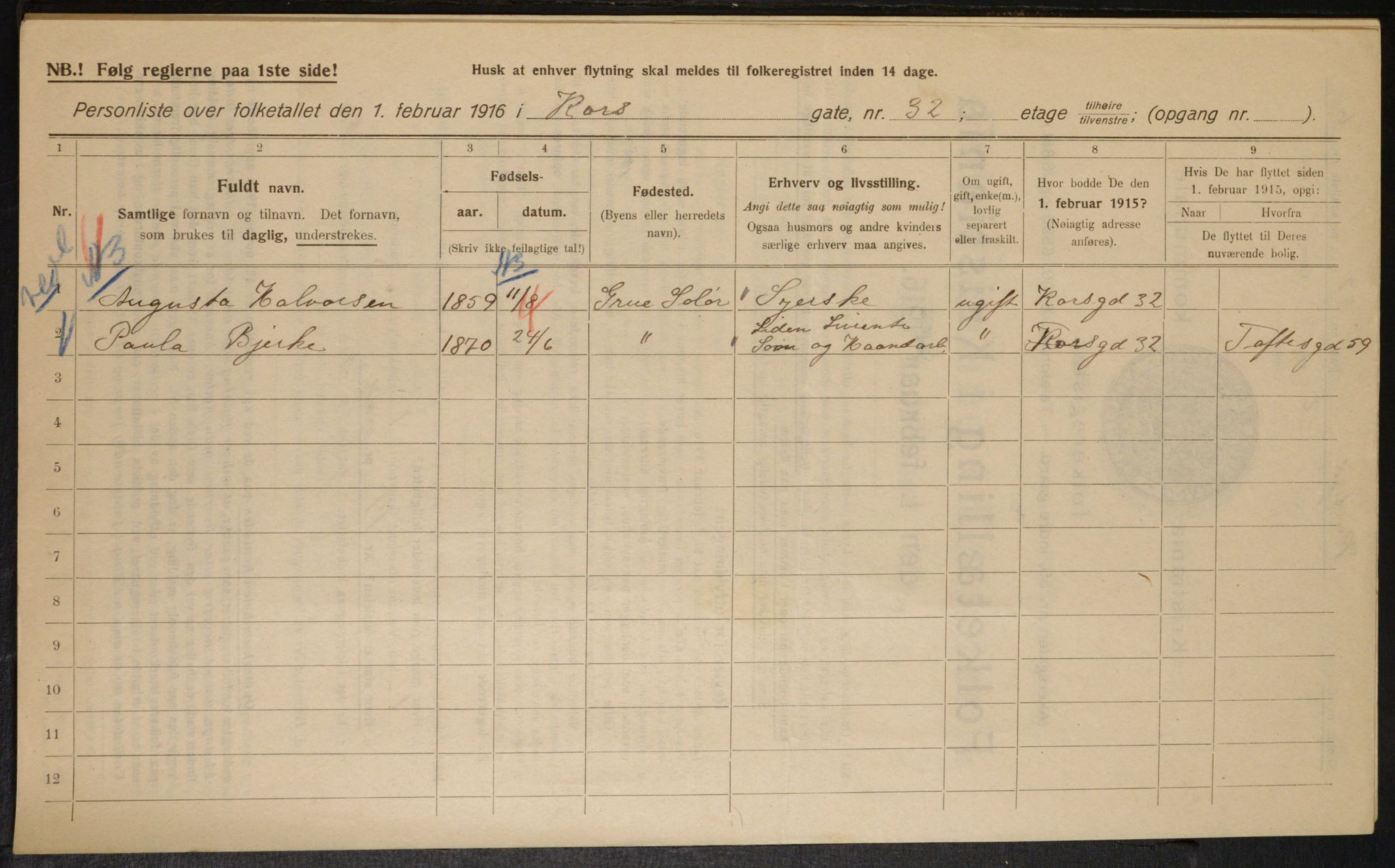 OBA, Municipal Census 1916 for Kristiania, 1916, p. 55035