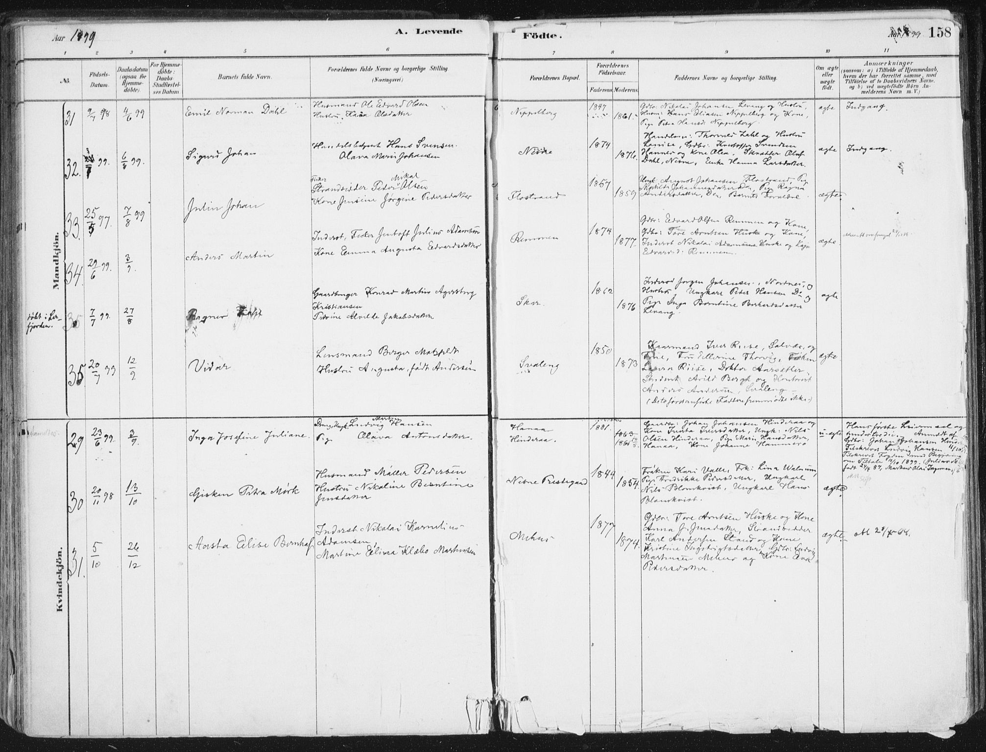 Ministerialprotokoller, klokkerbøker og fødselsregistre - Nordland, AV/SAT-A-1459/838/L0552: Parish register (official) no. 838A10, 1880-1910, p. 158