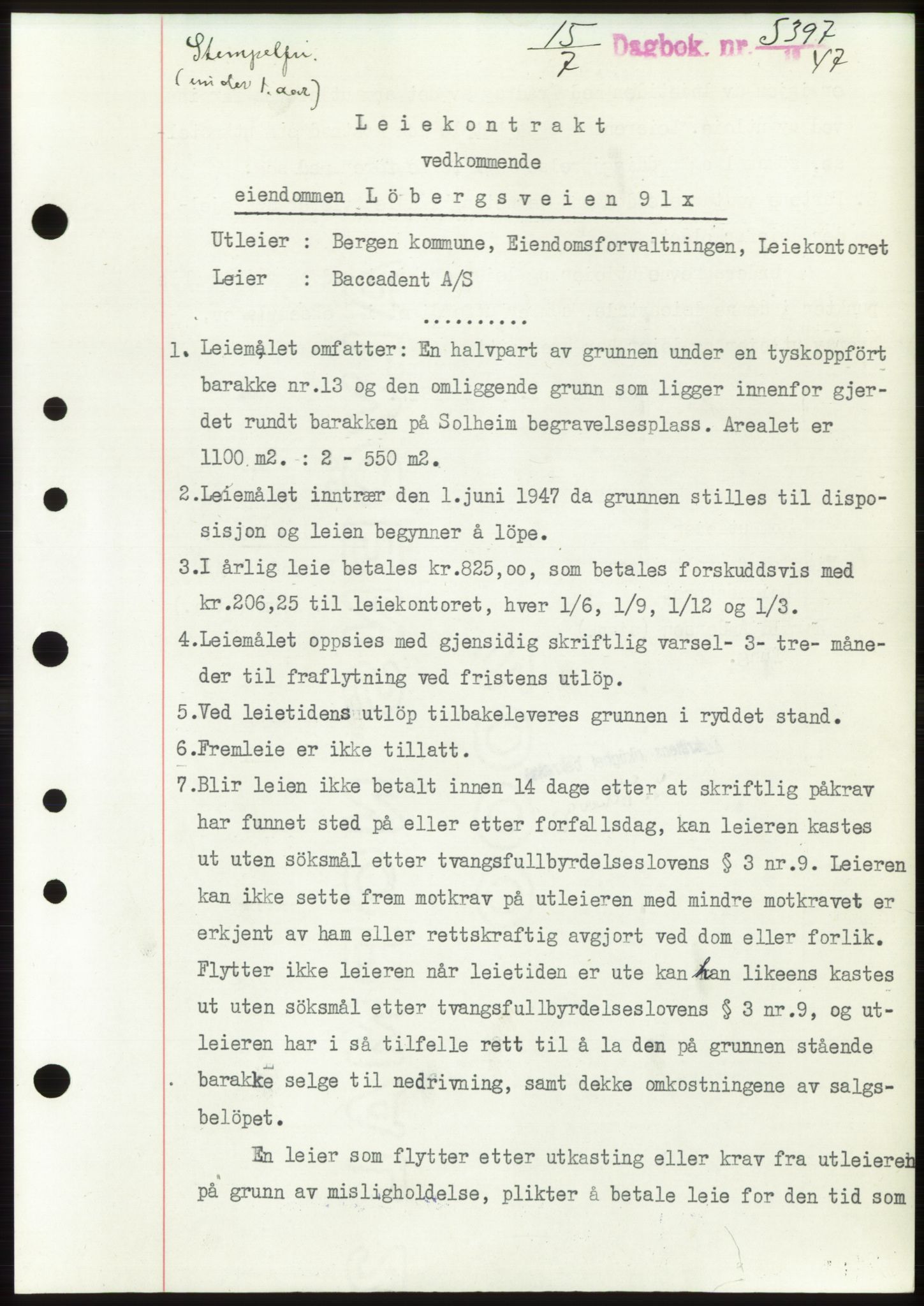 Byfogd og Byskriver i Bergen, AV/SAB-A-3401/03/03Bd/L0003: Mortgage book no. B29-39, 1947-1950, Diary no: : 5397/1947