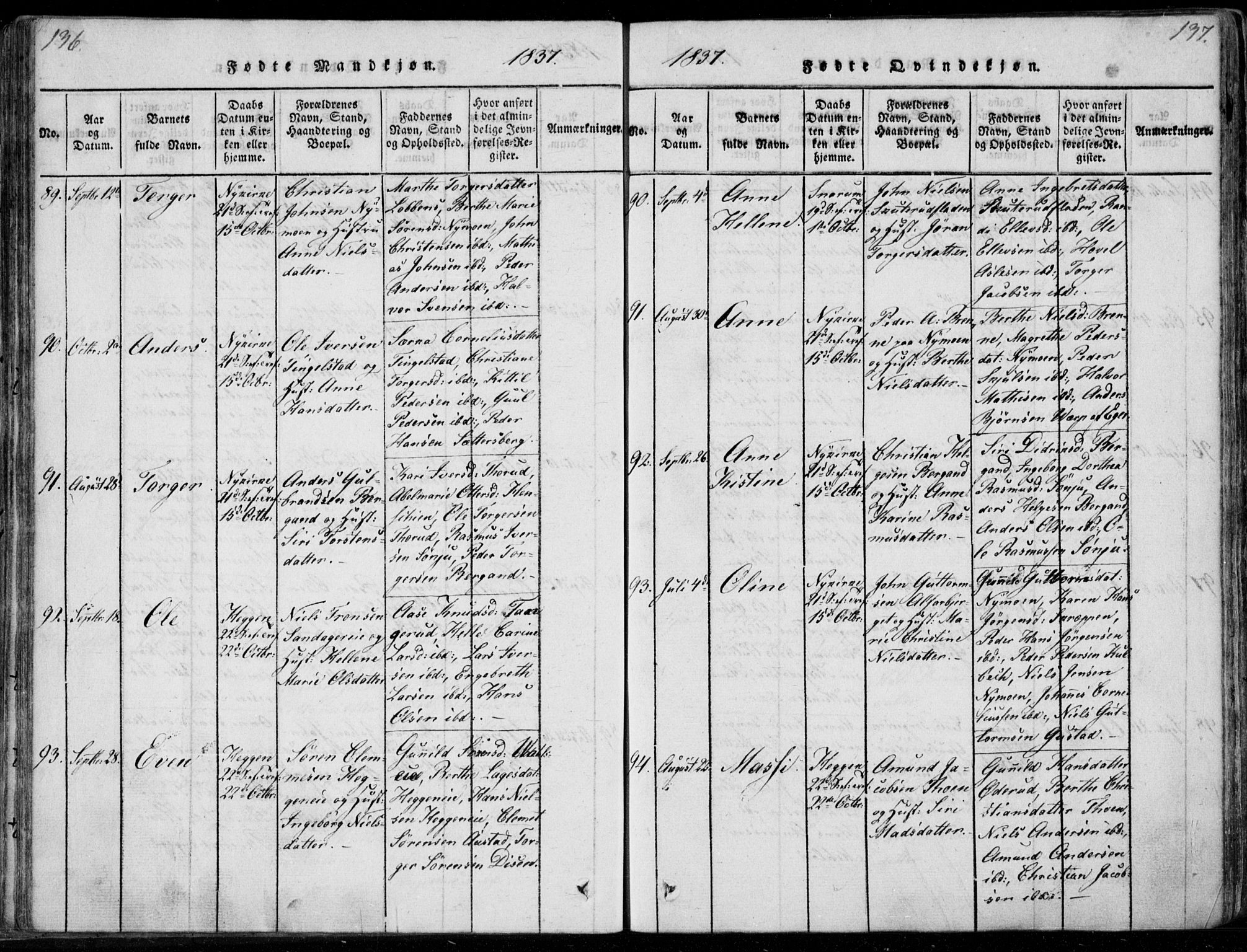 Modum kirkebøker, AV/SAKO-A-234/F/Fa/L0006: Parish register (official) no. 6, 1832-1841, p. 136-137