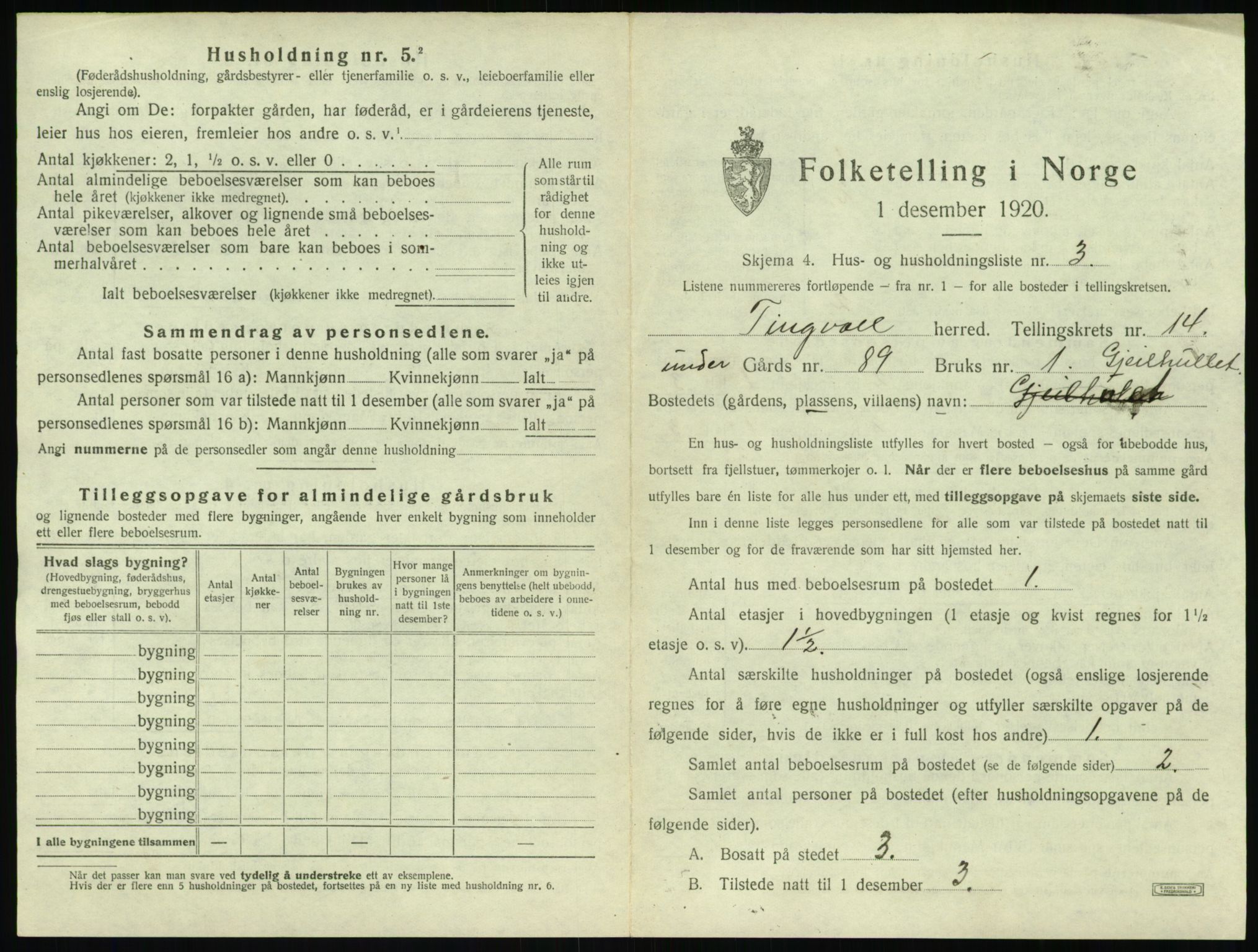 SAT, 1920 census for Tingvoll, 1920, p. 1006