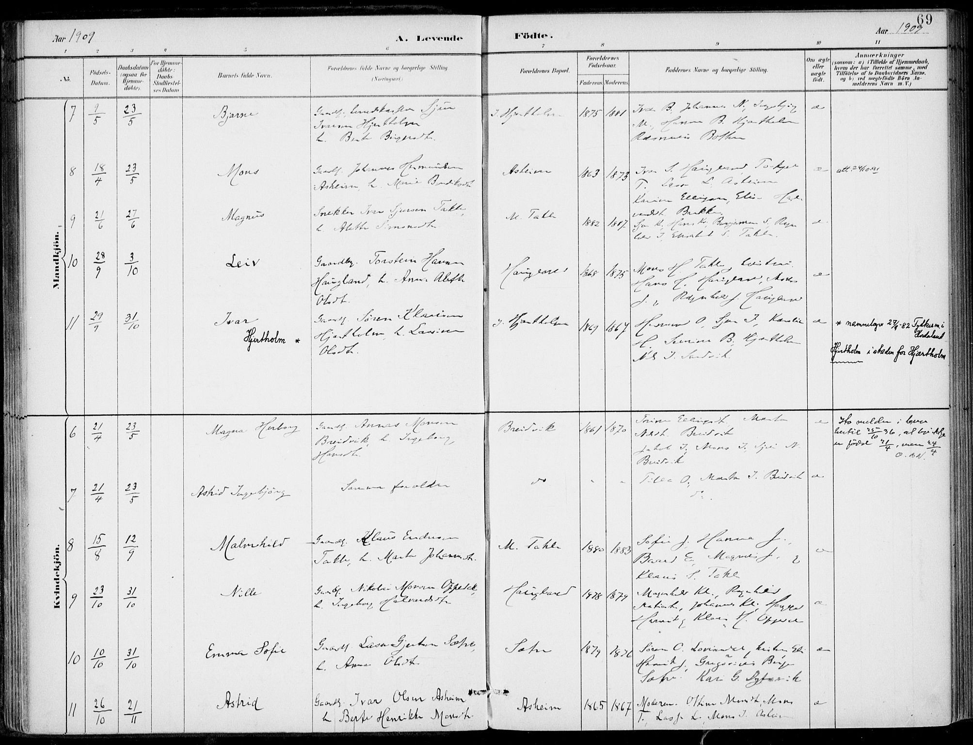 Gulen sokneprestembete, AV/SAB-A-80201/H/Haa/Haac/L0002: Parish register (official) no. C  2, 1882-1914, p. 69