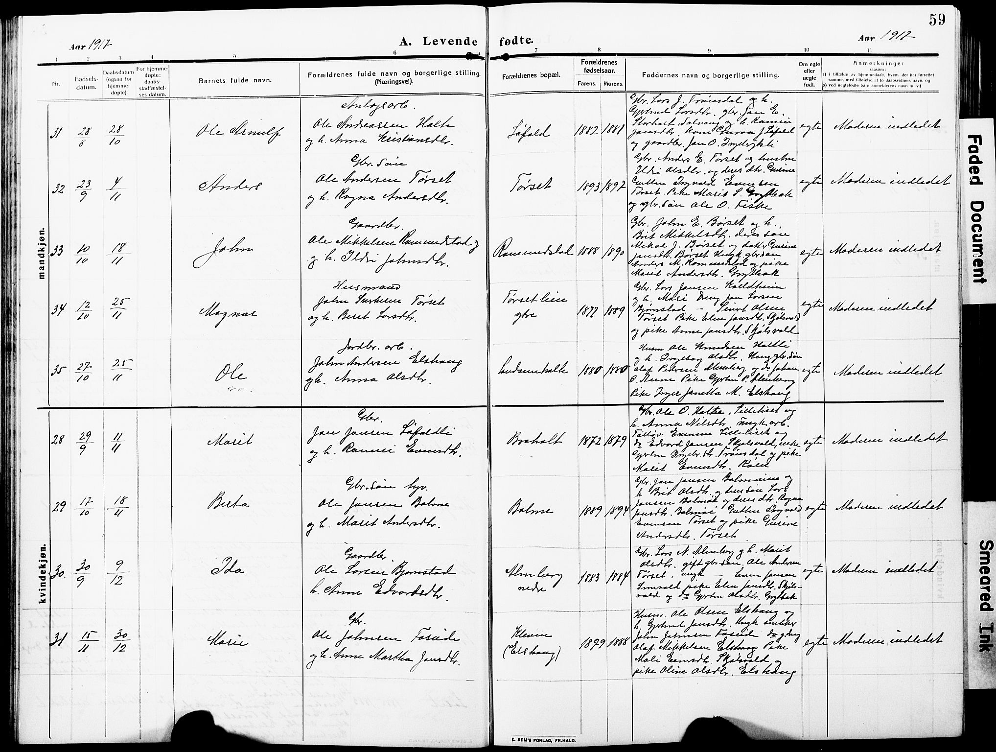 Ministerialprotokoller, klokkerbøker og fødselsregistre - Møre og Romsdal, AV/SAT-A-1454/598/L1079: Parish register (copy) no. 598C04, 1909-1927, p. 59