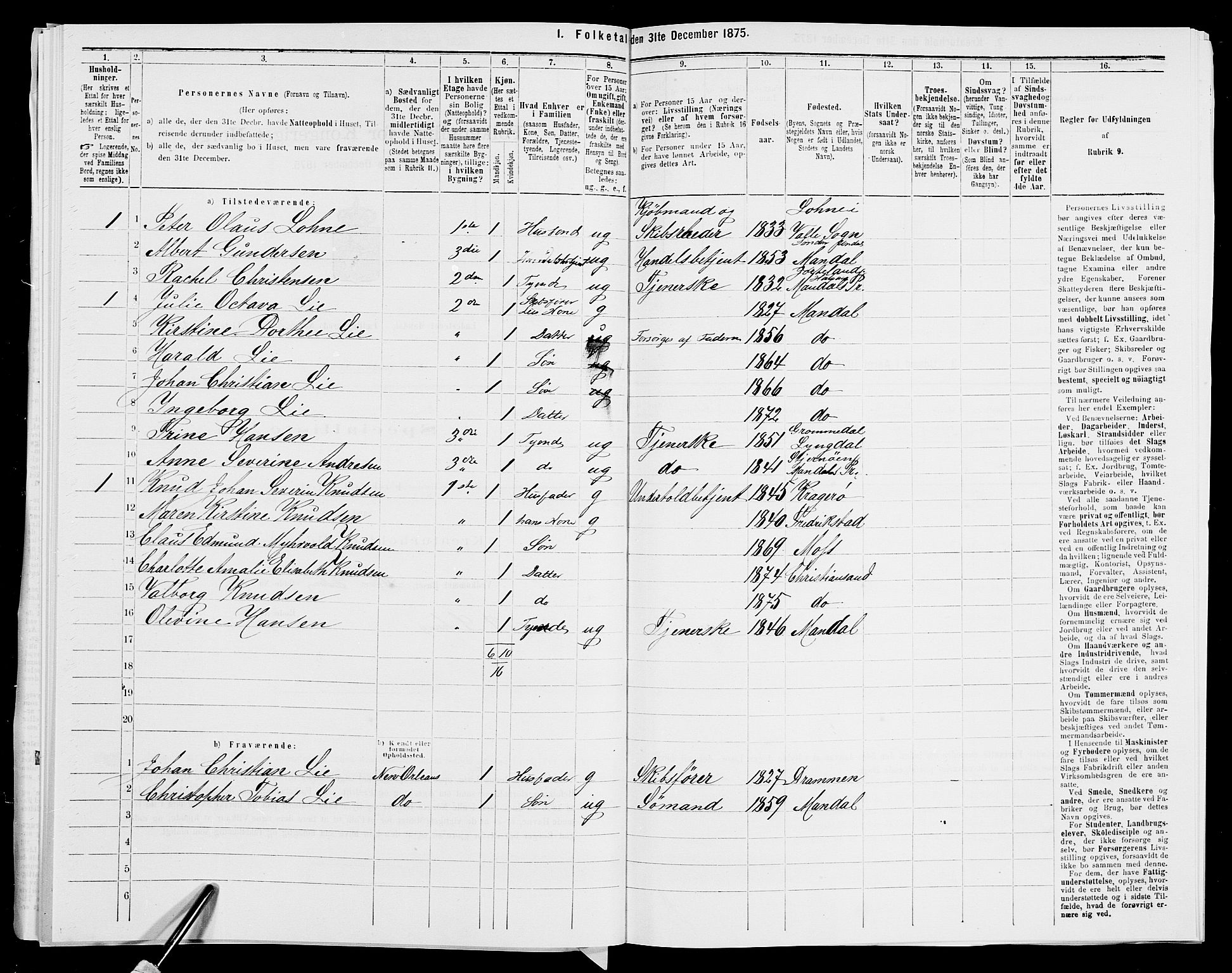 SAK, 1875 census for 1002B Mandal/Mandal, 1875, p. 190