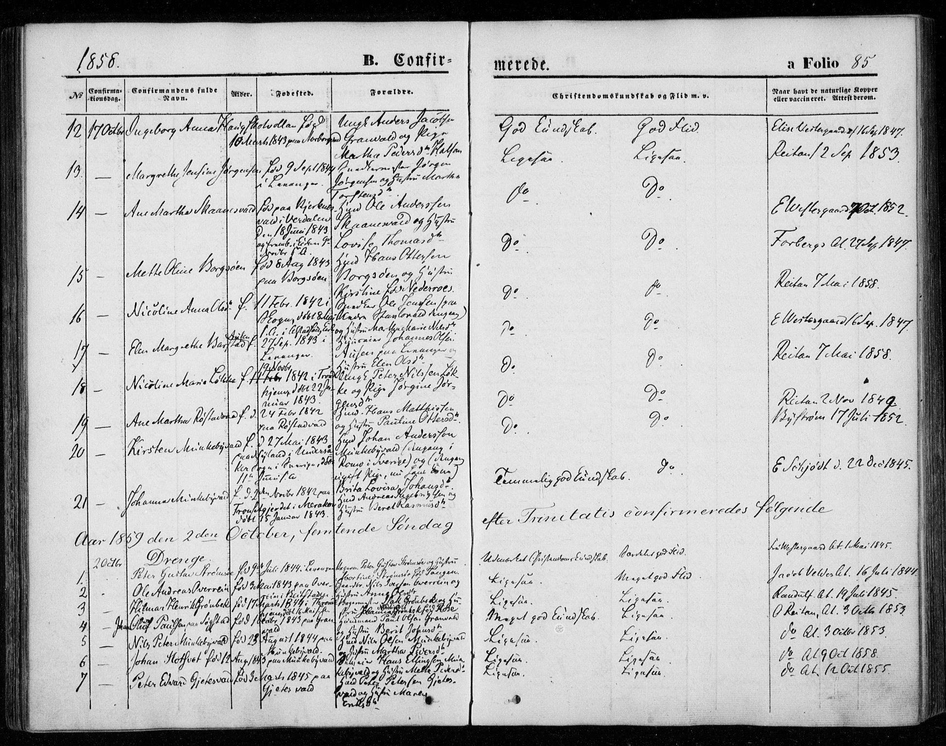 Ministerialprotokoller, klokkerbøker og fødselsregistre - Nord-Trøndelag, SAT/A-1458/720/L0184: Parish register (official) no. 720A02 /1, 1855-1863, p. 85