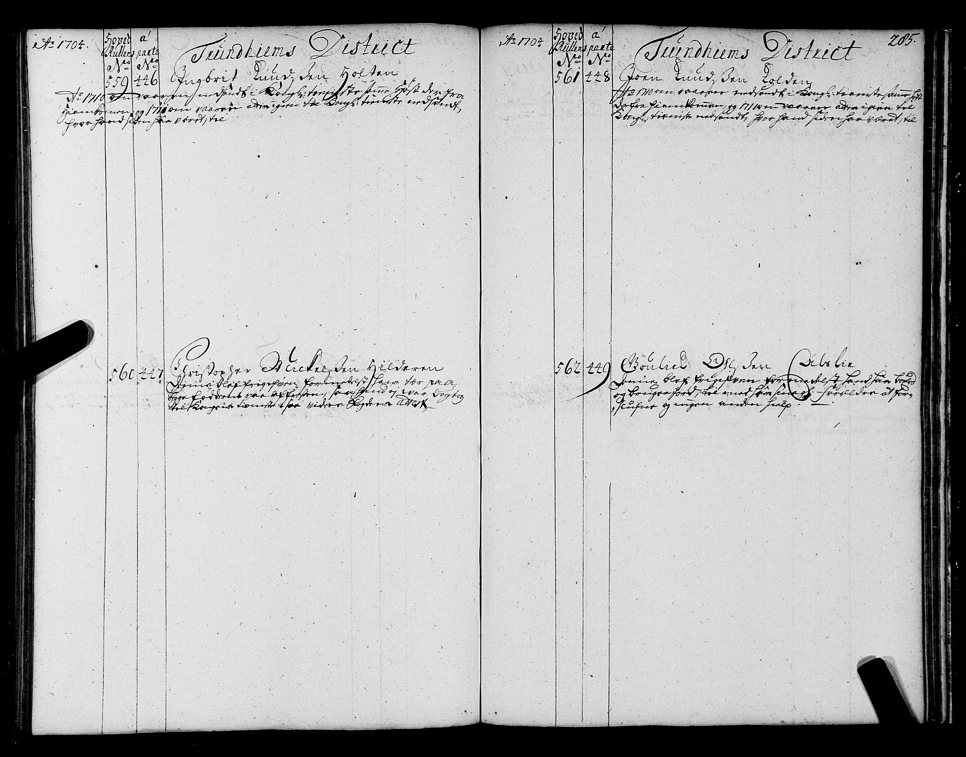 Sjøinnrulleringen - Trondhjemske distrikt, AV/SAT-A-5121/01/L0004: Ruller over sjøfolk i Trondhjem by, 1704-1710, p. 285