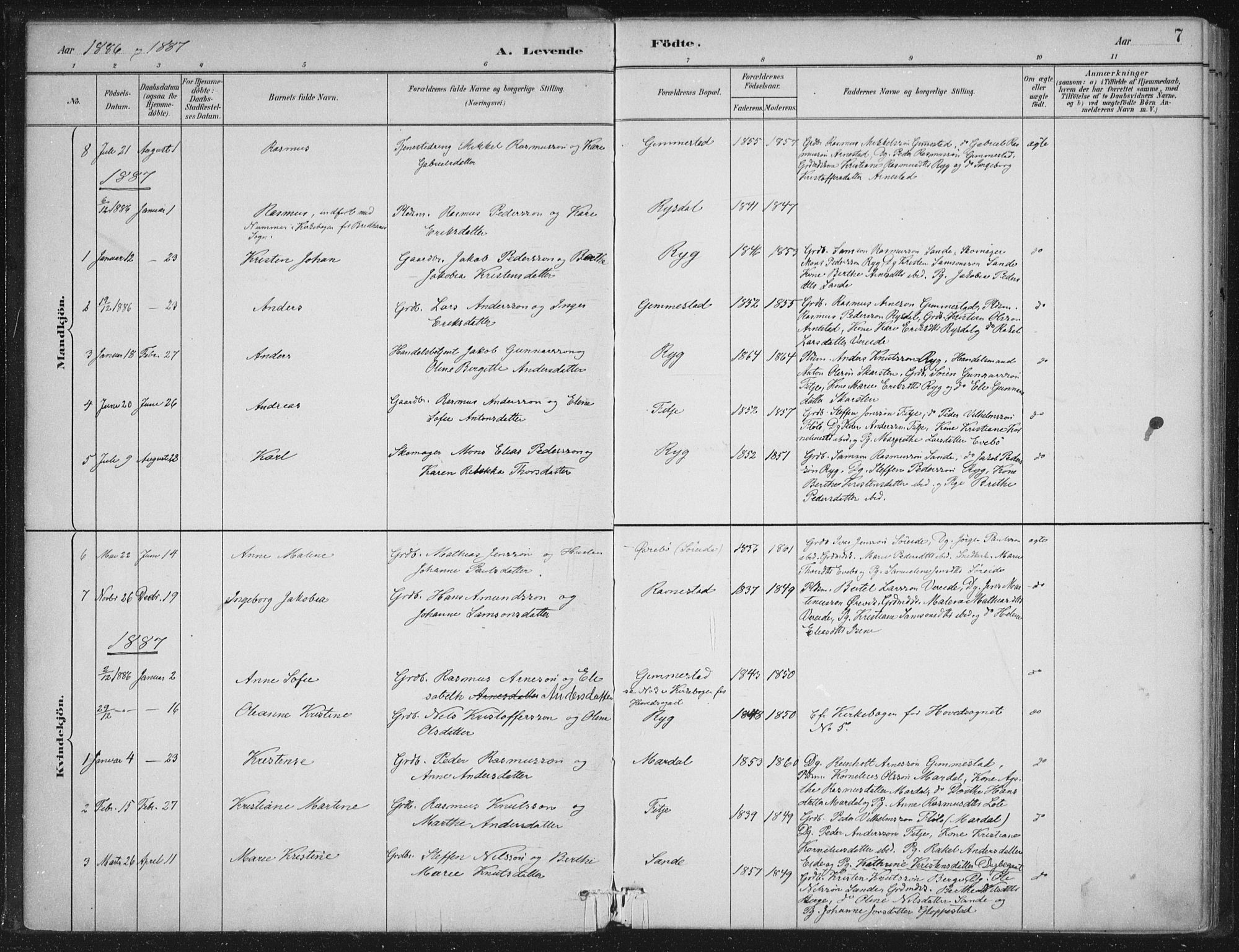 Gloppen sokneprestembete, SAB/A-80101/H/Haa/Haad/L0001: Parish register (official) no. D  1, 1885-1910, p. 7