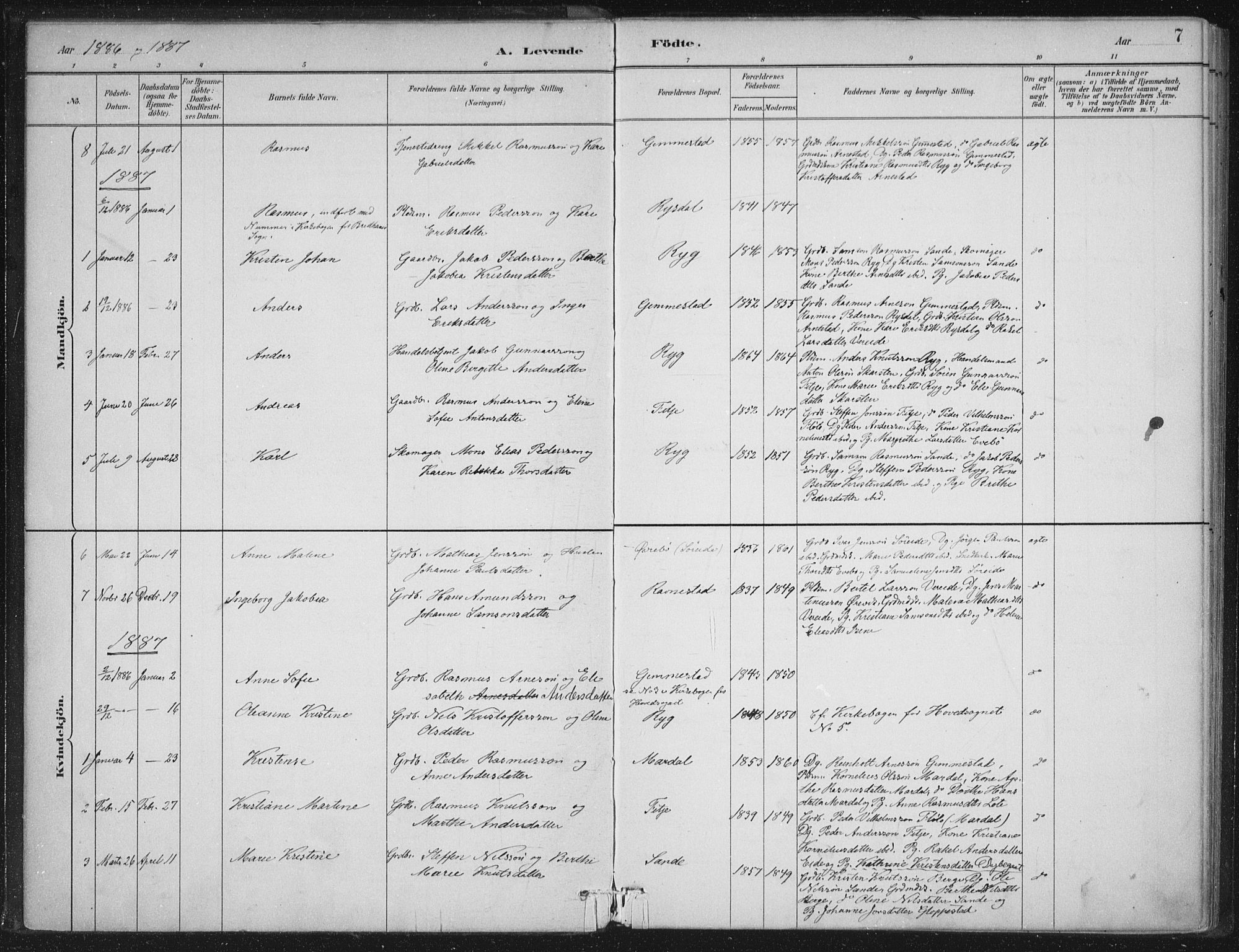 Gloppen sokneprestembete, AV/SAB-A-80101/H/Haa/Haad/L0001: Parish register (official) no. D  1, 1885-1910, p. 7