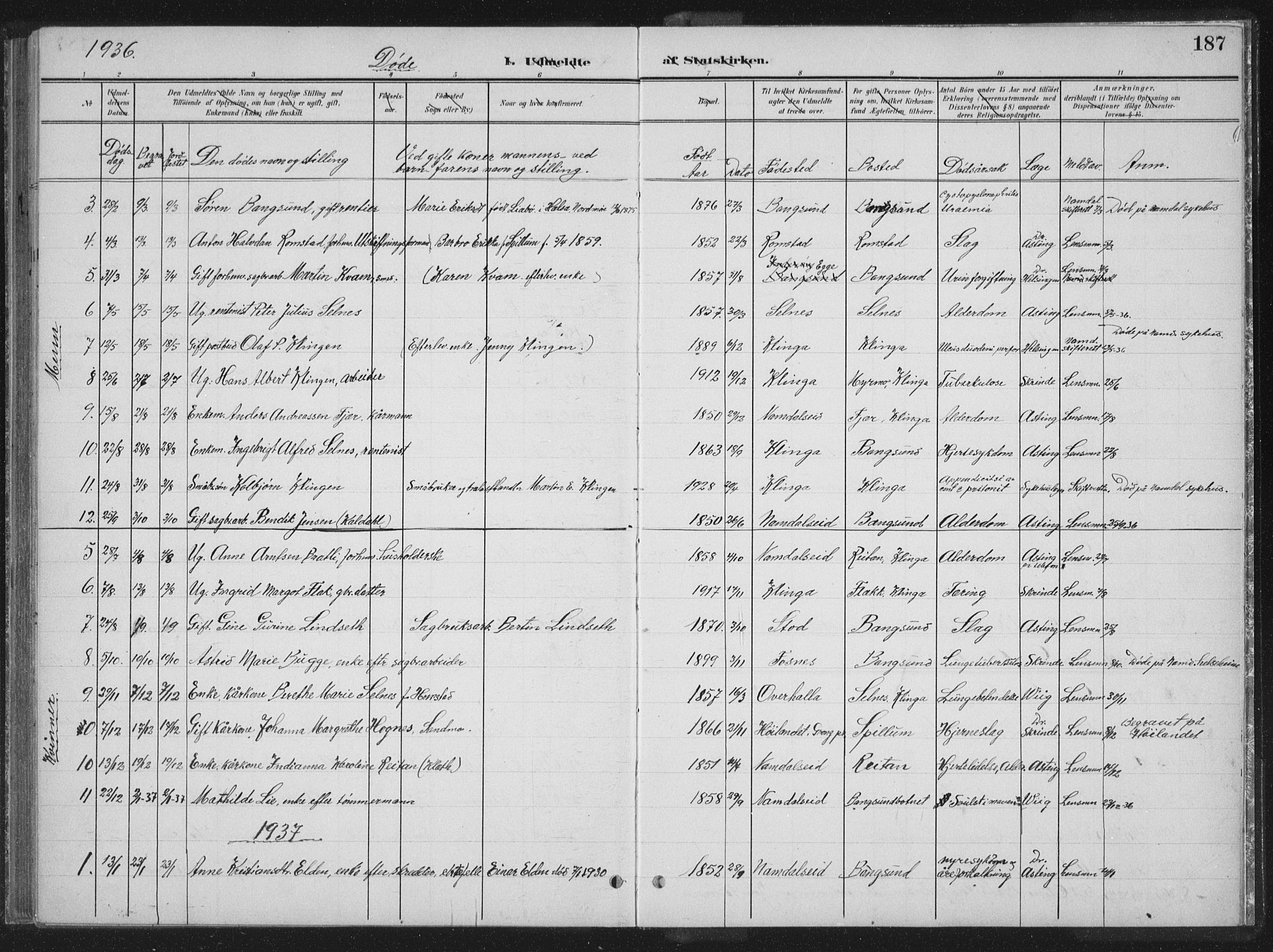 Ministerialprotokoller, klokkerbøker og fødselsregistre - Nord-Trøndelag, SAT/A-1458/770/L0591: Parish register (copy) no. 770C02, 1902-1940, p. 187