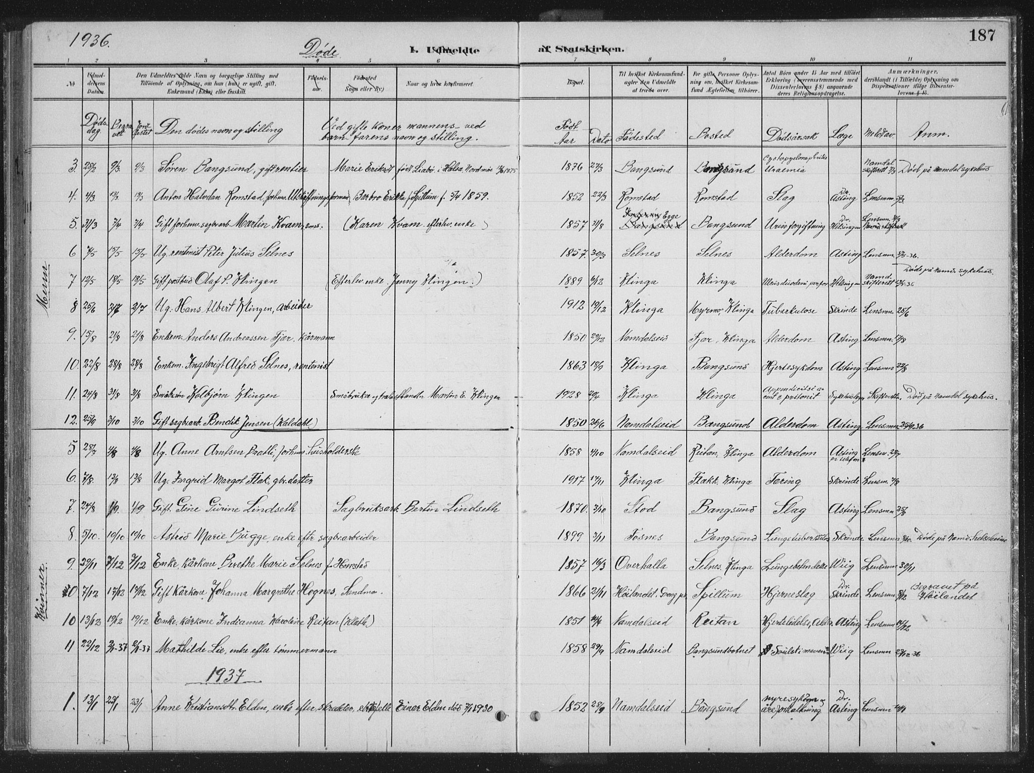 Ministerialprotokoller, klokkerbøker og fødselsregistre - Nord-Trøndelag, AV/SAT-A-1458/770/L0591: Parish register (copy) no. 770C02, 1902-1940, p. 187