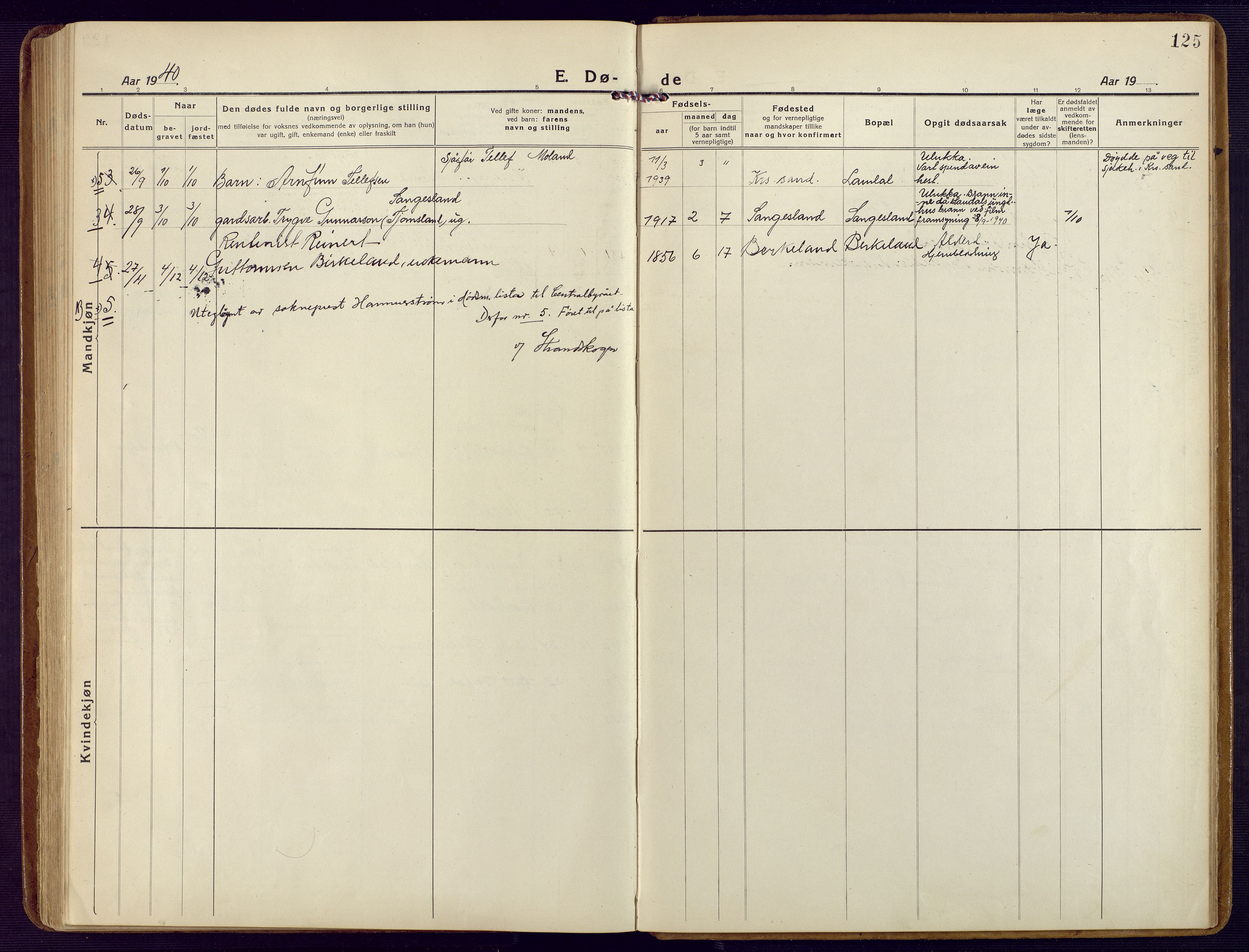 Holum sokneprestkontor, AV/SAK-1111-0022/F/Fb/Fbb/L0005: Parish register (copy) no. B 5, 1920-1945, p. 125