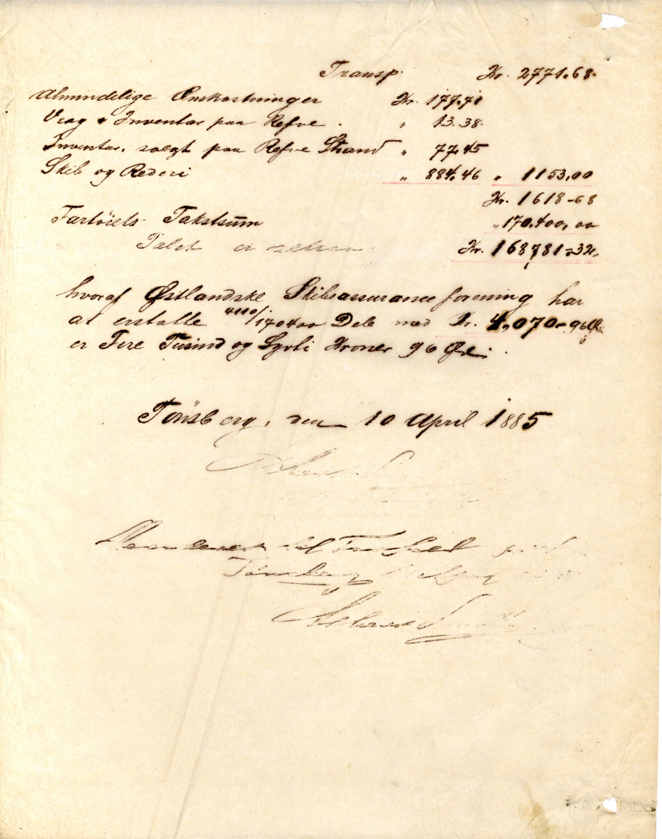 Pa 63 - Østlandske skibsassuranceforening, VEMU/A-1079/G/Ga/L0017/0014: Havaridokumenter / Petrus, Vera, Venus, Iphigenia, Jarlsberg, Harmonia, 1884, p. 6