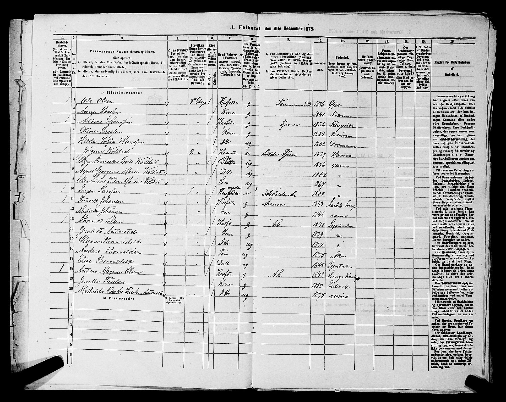 RA, 1875 census for 0218aP Vestre Aker, 1875, p. 2239