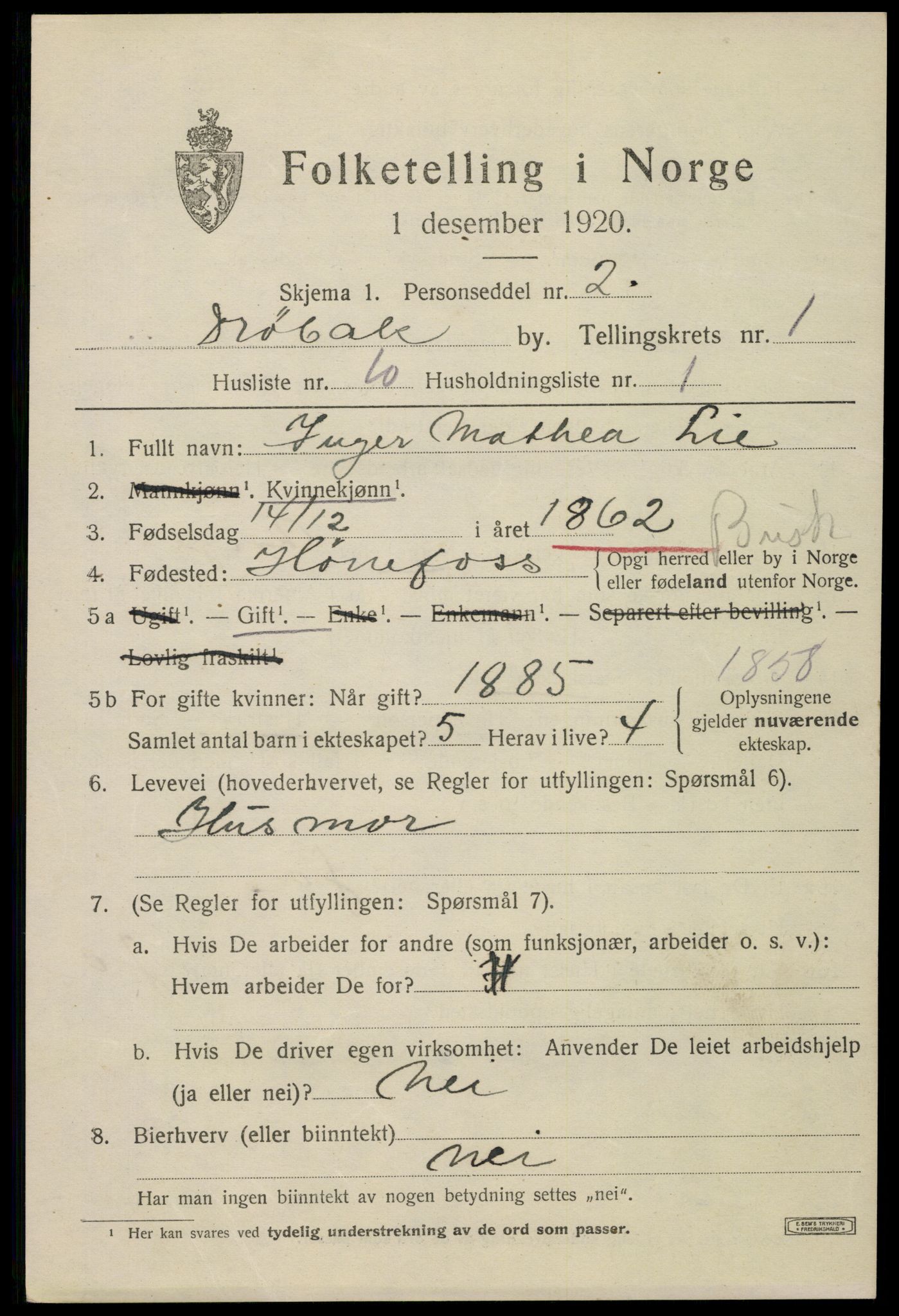 SAO, 1920 census for Drøbak, 1920, p. 2099