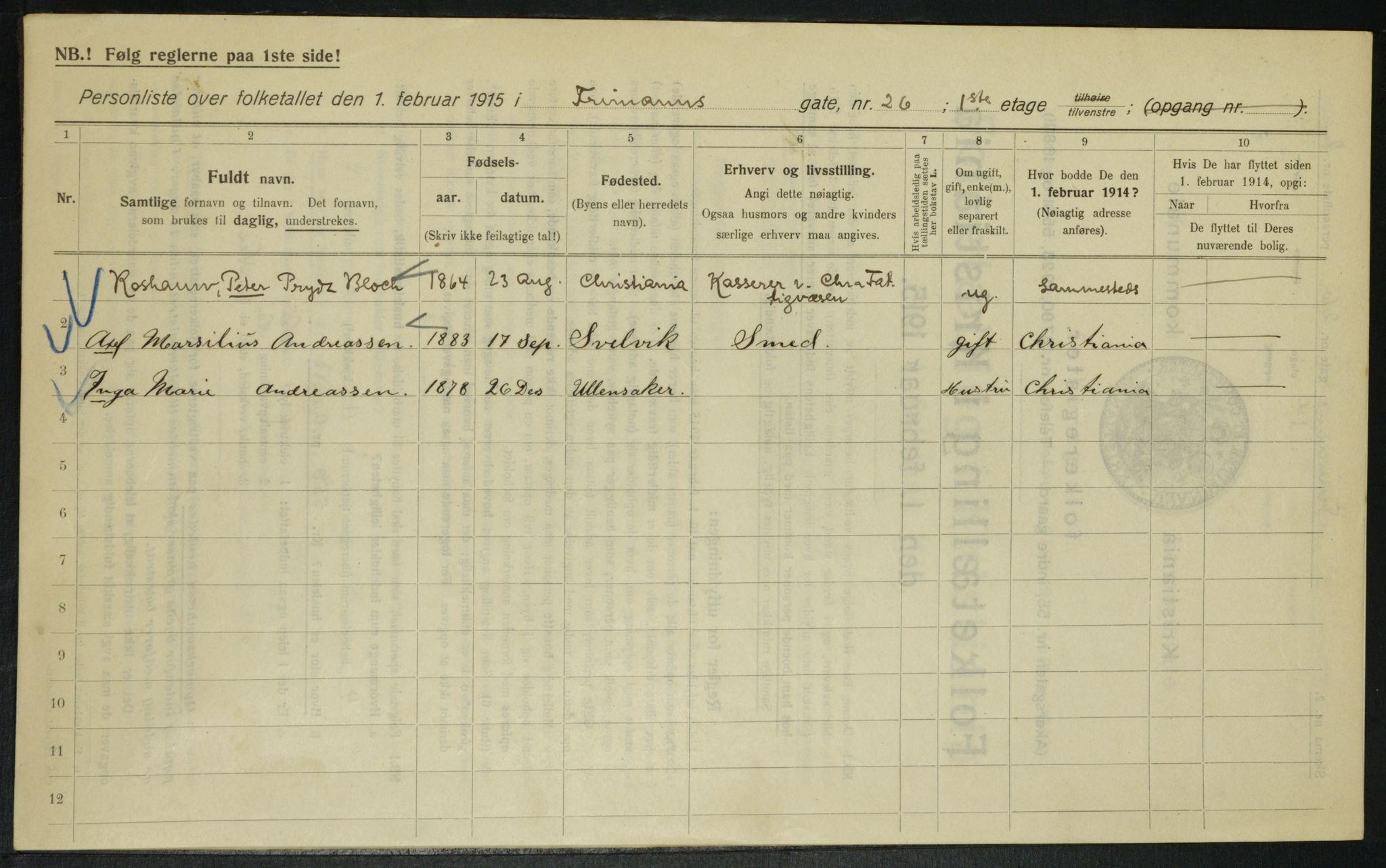 OBA, Municipal Census 1915 for Kristiania, 1915, p. 26720