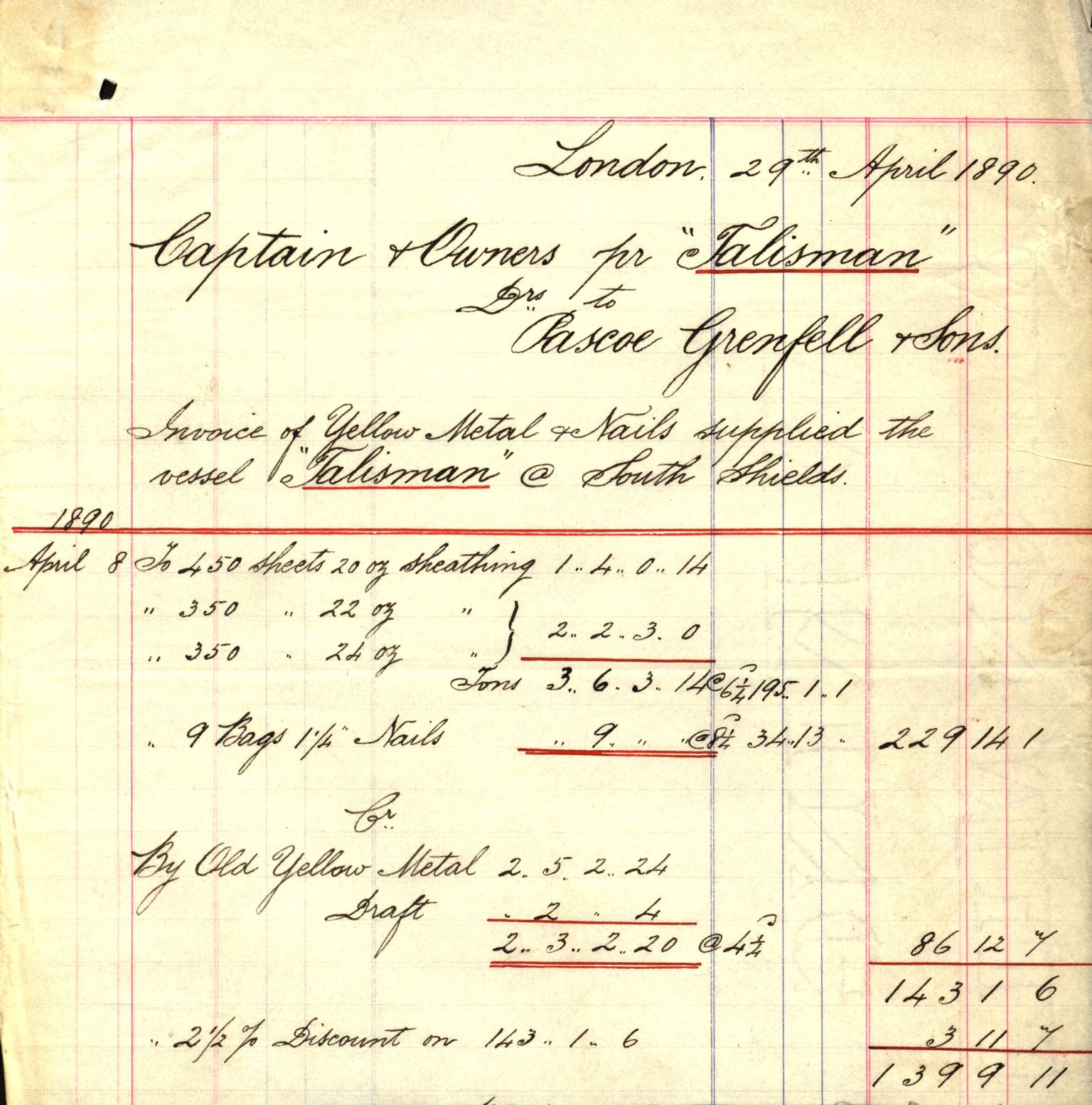 Pa 63 - Østlandske skibsassuranceforening, VEMU/A-1079/G/Ga/L0025/0008: Havaridokumenter / Talisman, Velax, 1890, p. 36