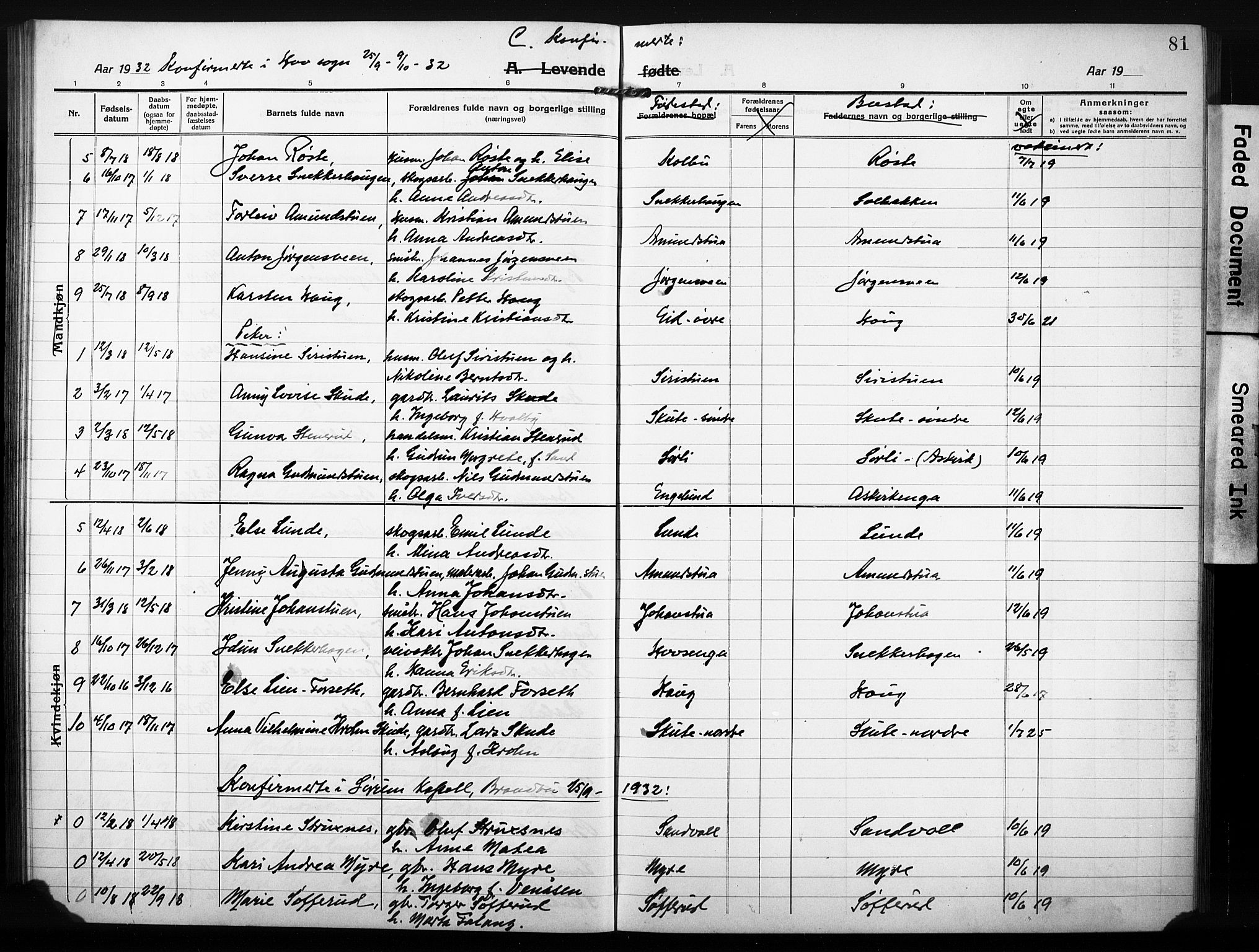 Søndre Land prestekontor, AV/SAH-PREST-122/L/L0007: Parish register (copy) no. 7, 1915-1932, p. 81