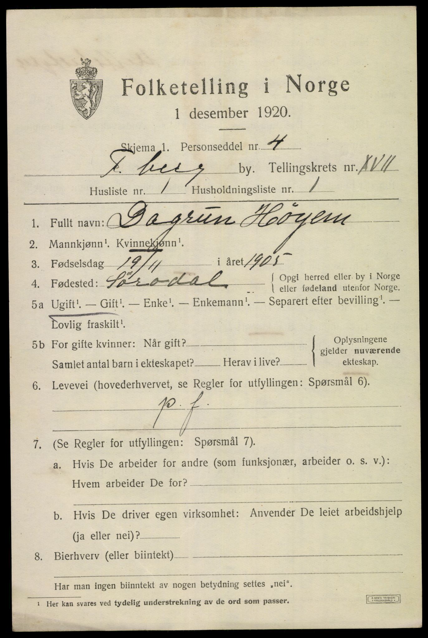 SAKO, 1920 census for Tønsberg, 1920, p. 25737