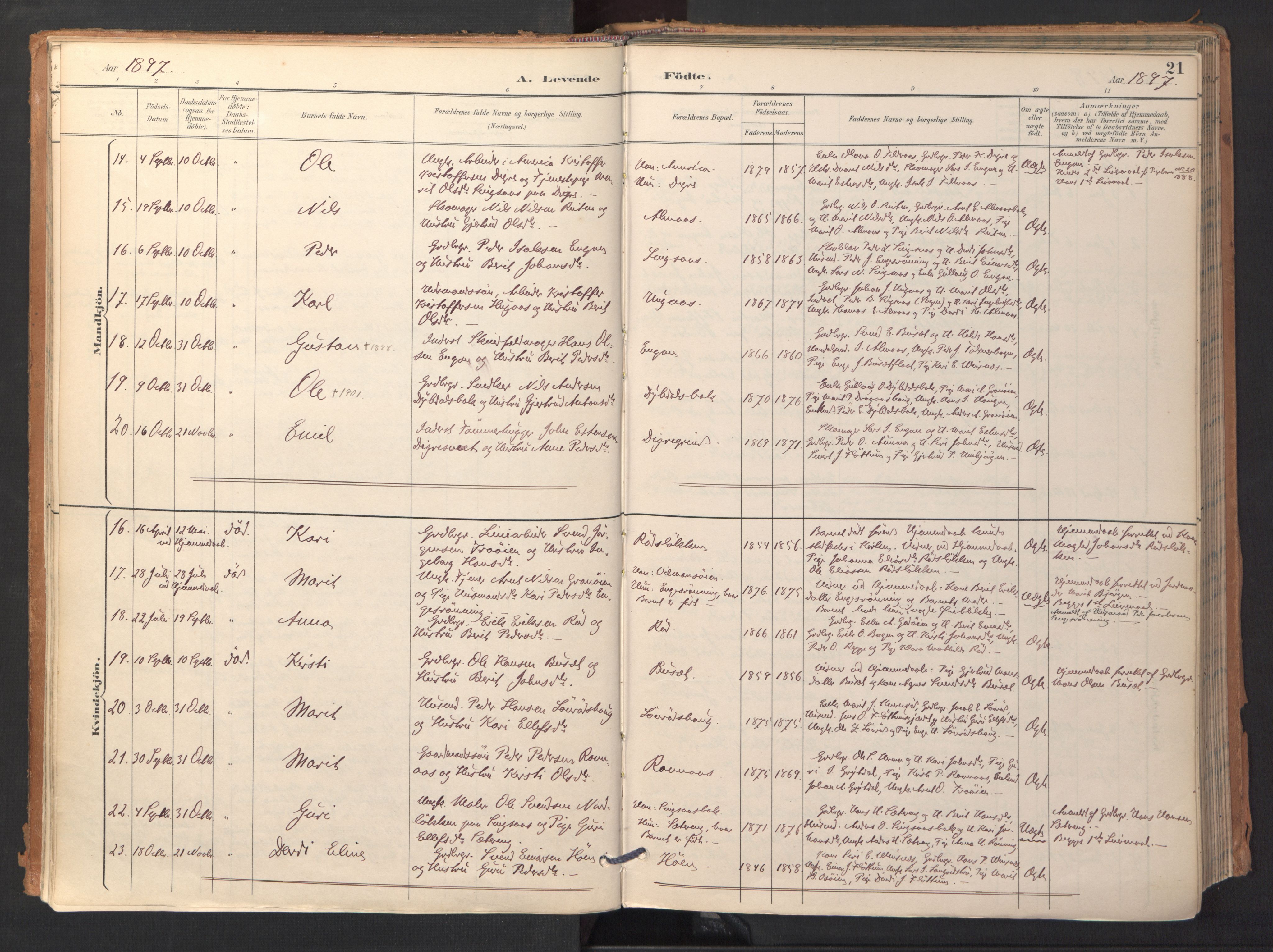Ministerialprotokoller, klokkerbøker og fødselsregistre - Sør-Trøndelag, SAT/A-1456/688/L1025: Parish register (official) no. 688A02, 1891-1909, p. 21