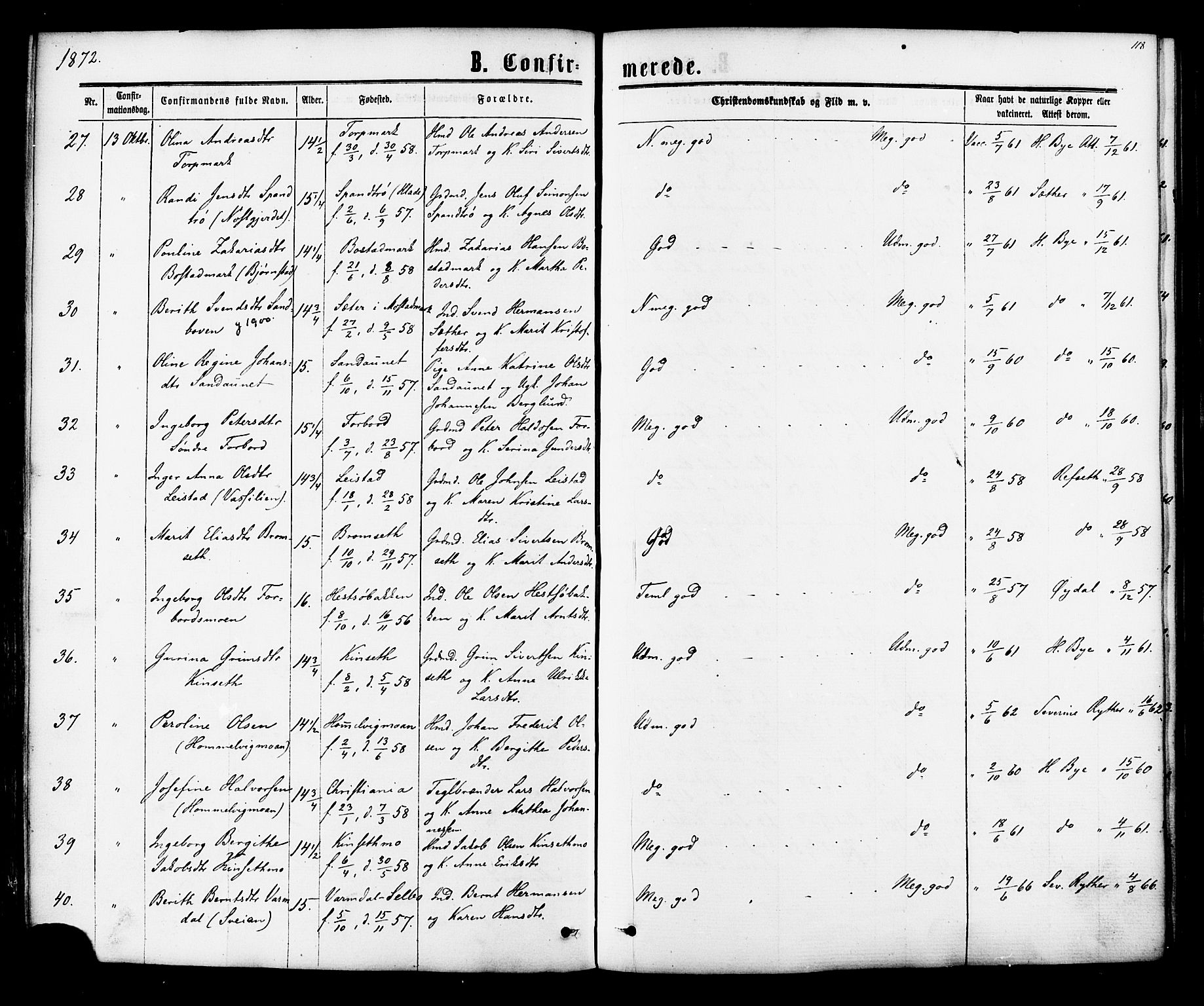 Ministerialprotokoller, klokkerbøker og fødselsregistre - Sør-Trøndelag, AV/SAT-A-1456/616/L0409: Parish register (official) no. 616A06, 1865-1877, p. 118