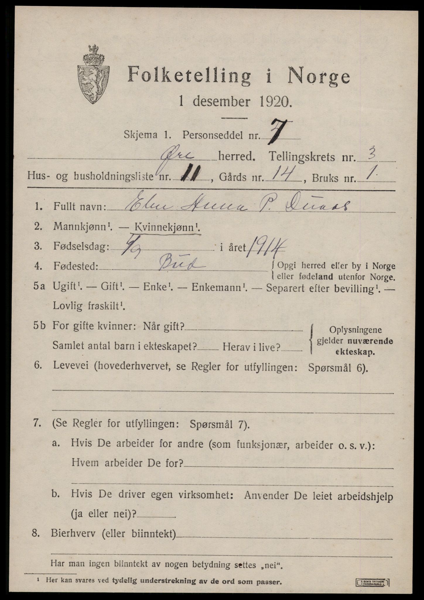 SAT, 1920 census for Øre, 1920, p. 1723