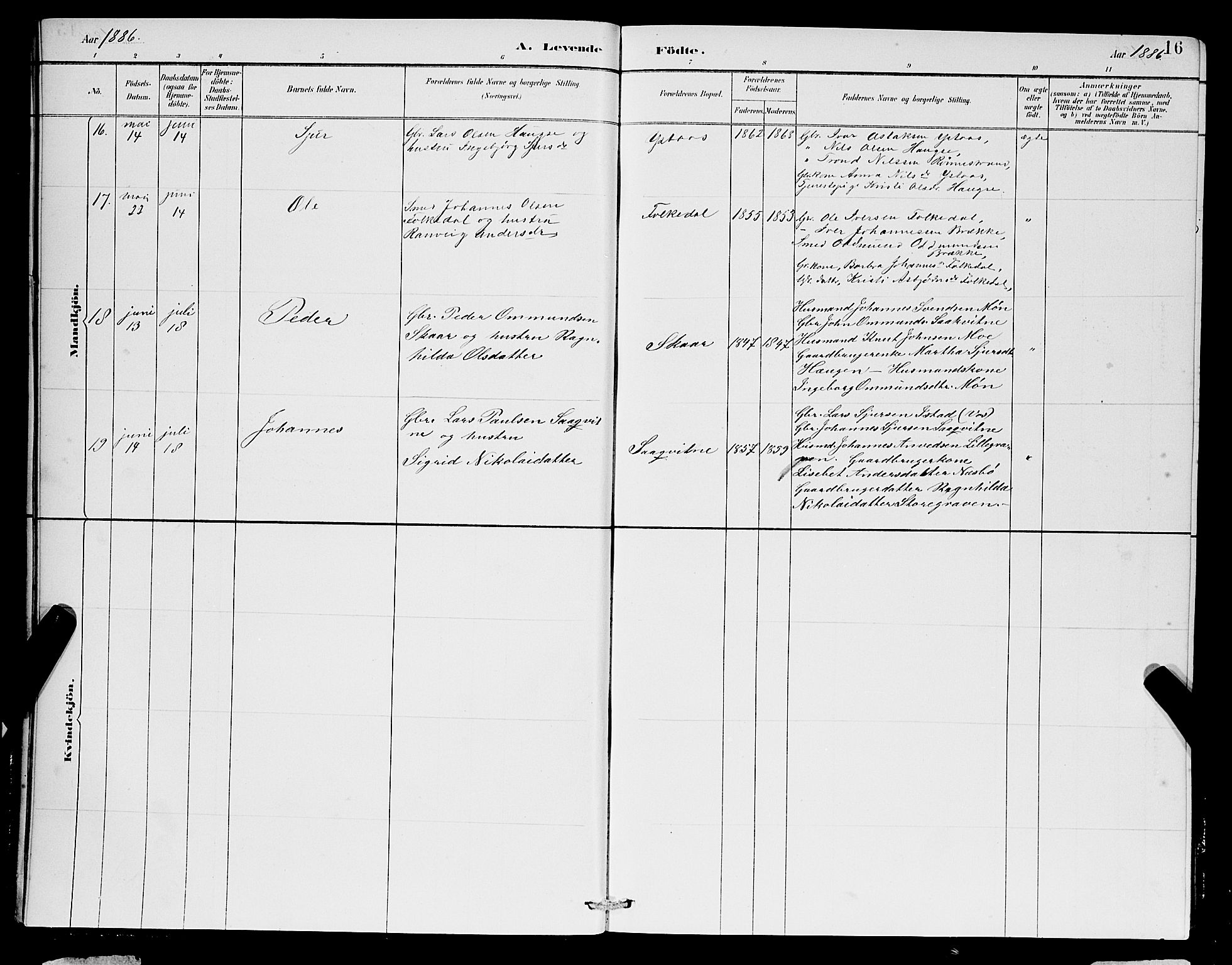 Ulvik sokneprestembete, AV/SAB-A-78801/H/Hab: Parish register (copy) no. B 3, 1884-1901, p. 16