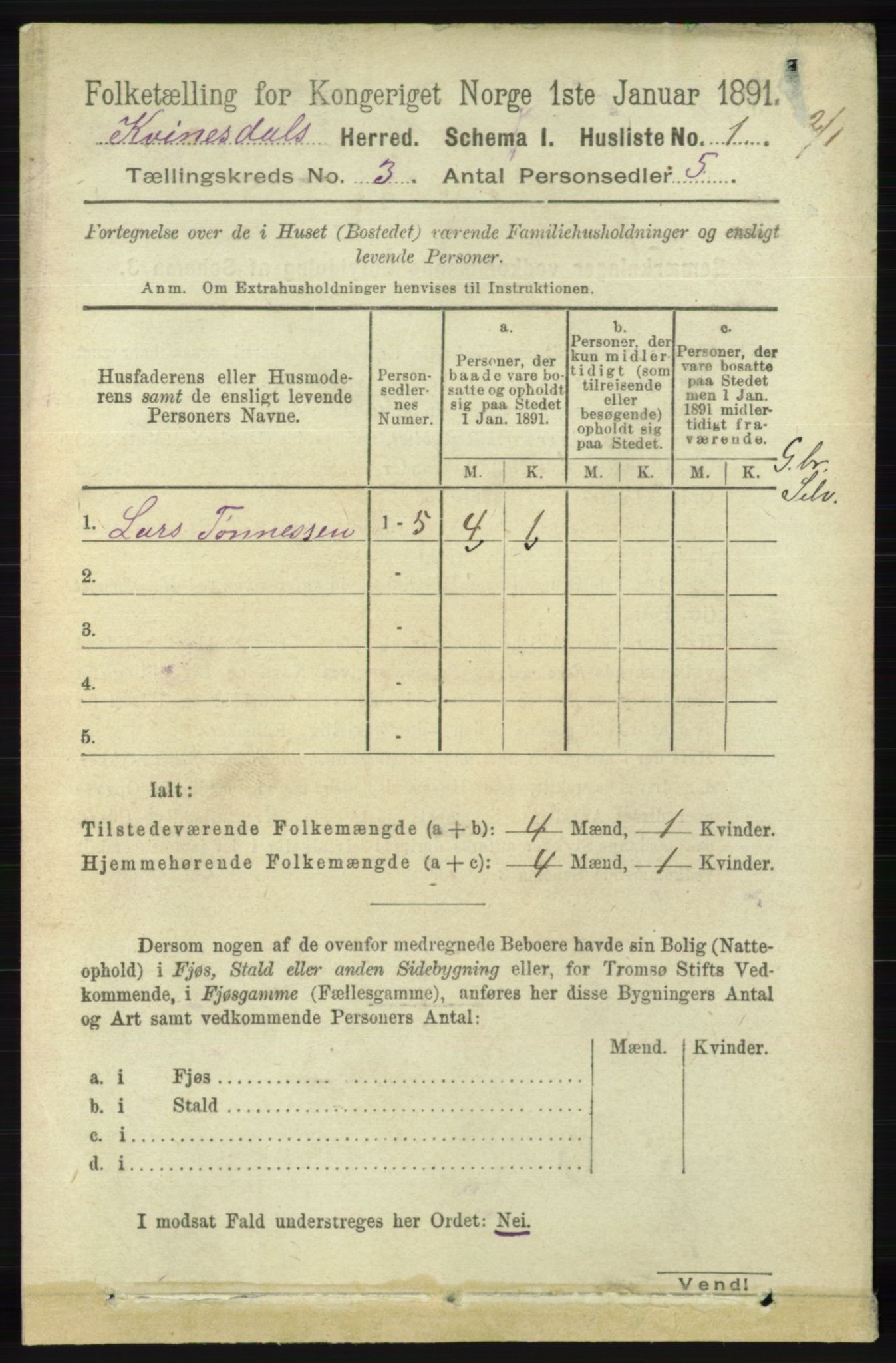 RA, 1891 census for 1037 Kvinesdal, 1891, p. 956
