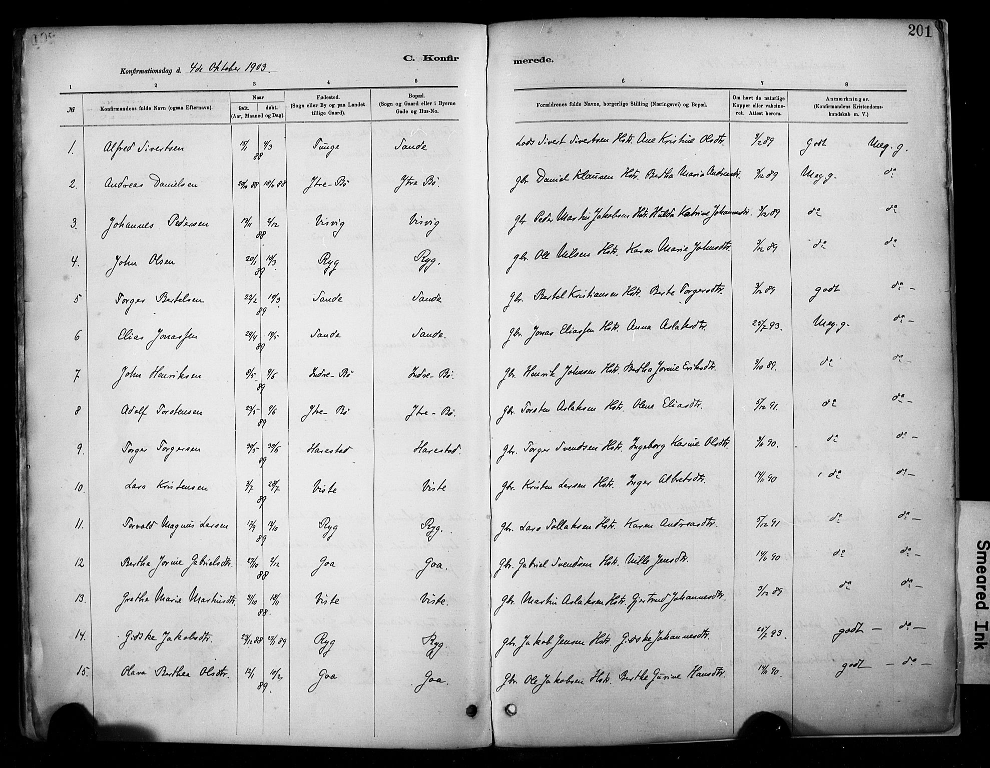 Hetland sokneprestkontor, SAST/A-101826/30/30BA/L0009: Parish register (official) no. A 9, 1882-1918, p. 201