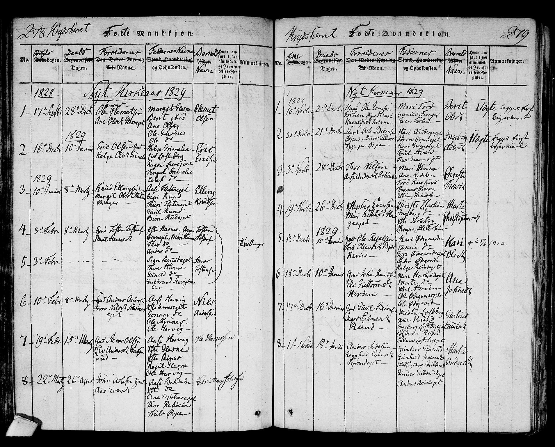 Sigdal kirkebøker, AV/SAKO-A-245/F/Fa/L0005: Parish register (official) no. I 5 /3, 1815-1829, p. 278-279