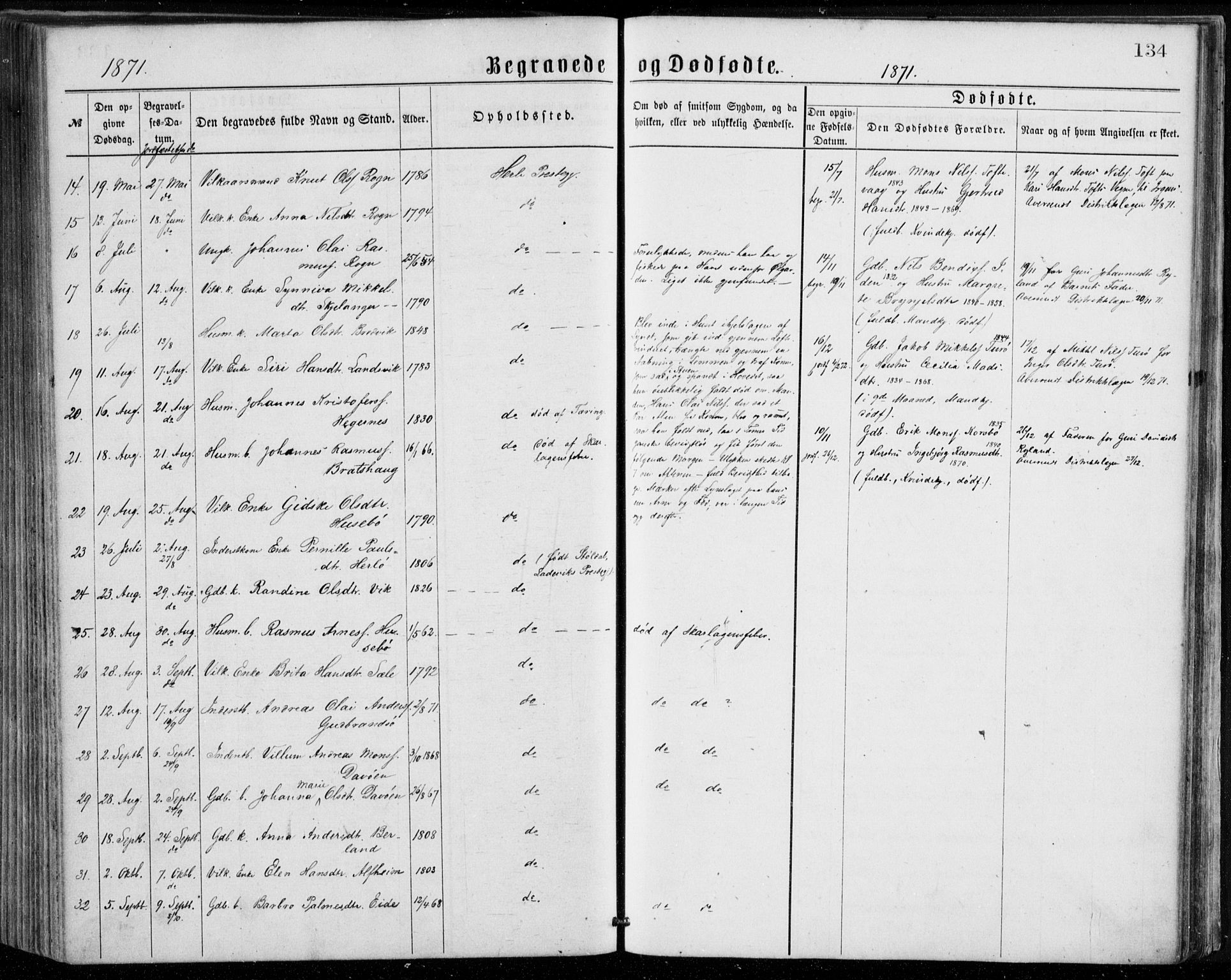 Herdla Sokneprestembete, SAB/A-75701/H/Haa: Parish register (official) no. A 2, 1869-1877, p. 134