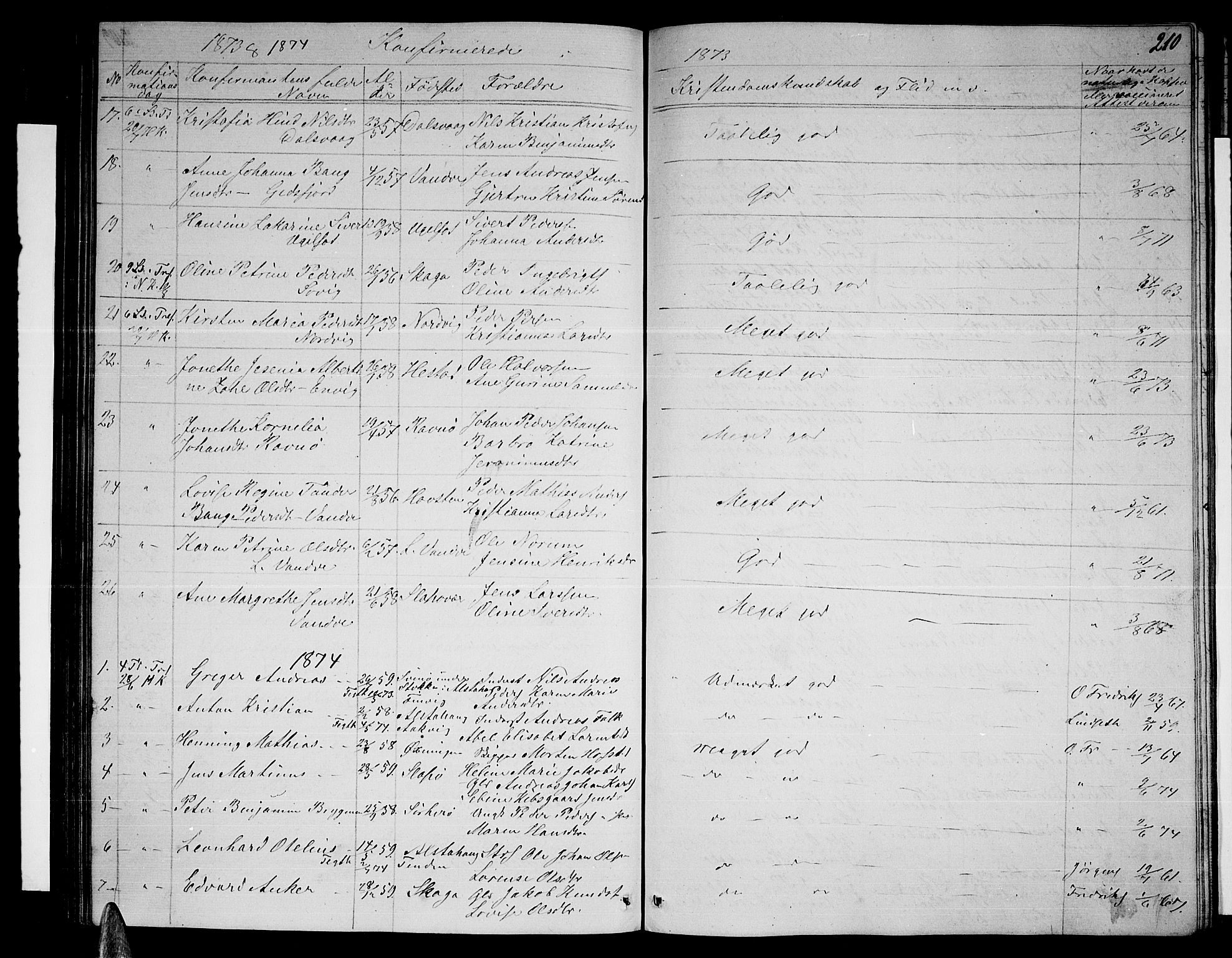 Ministerialprotokoller, klokkerbøker og fødselsregistre - Nordland, AV/SAT-A-1459/834/L0512: Parish register (copy) no. 834C03, 1862-1877, p. 210